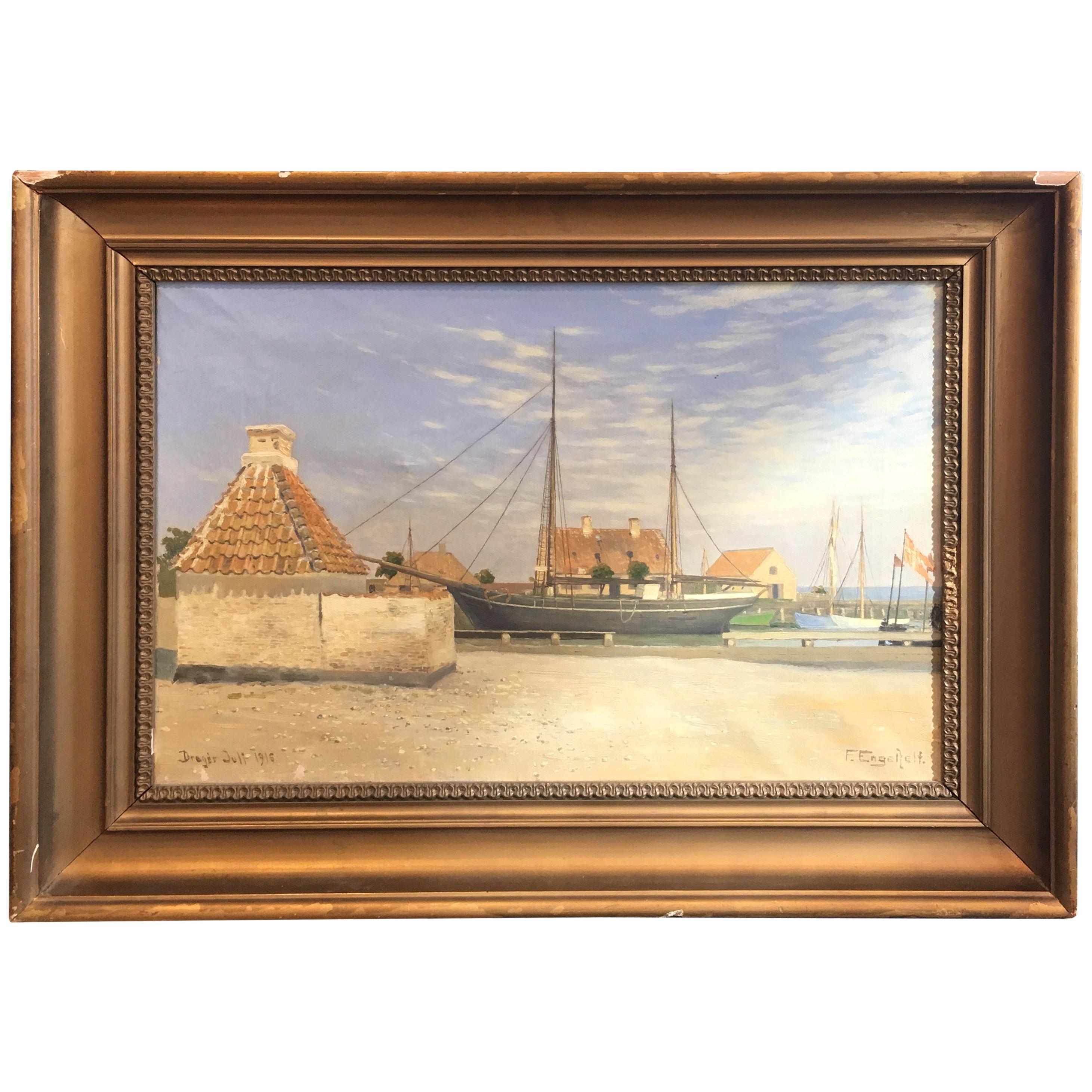 Danish Harbor Scene For Sale