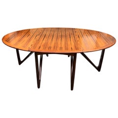 Vintage Danish Hardwood Oval Drop Leaf Dining Table by Kurt Østervig
