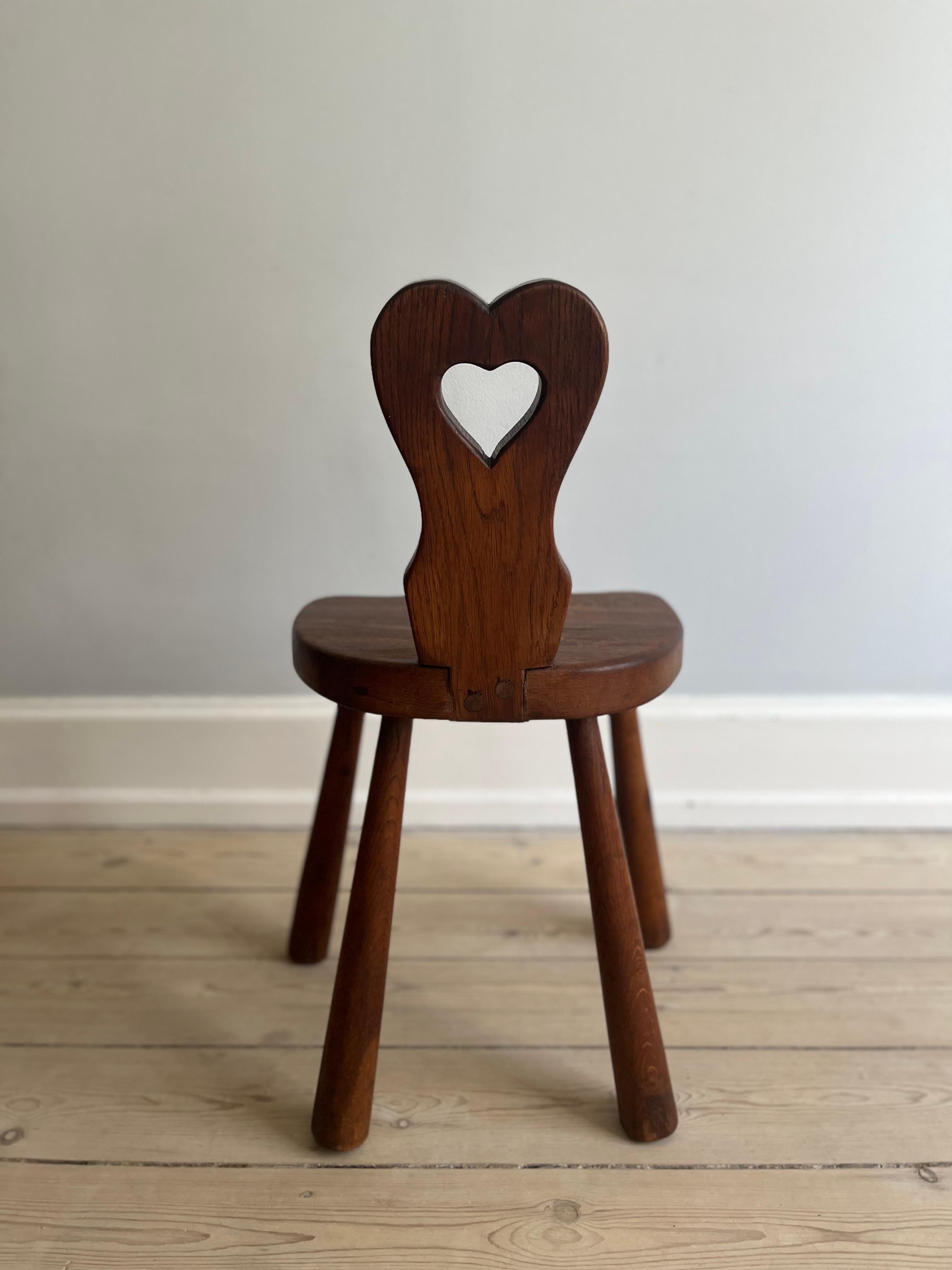 Oak Danish heart-shaped folk chair from the 1920s For Sale