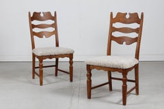 Danish Henning Kjærnulf 2 High Razor Blade Chairs, Solid Oak + Sheep skin 1970s