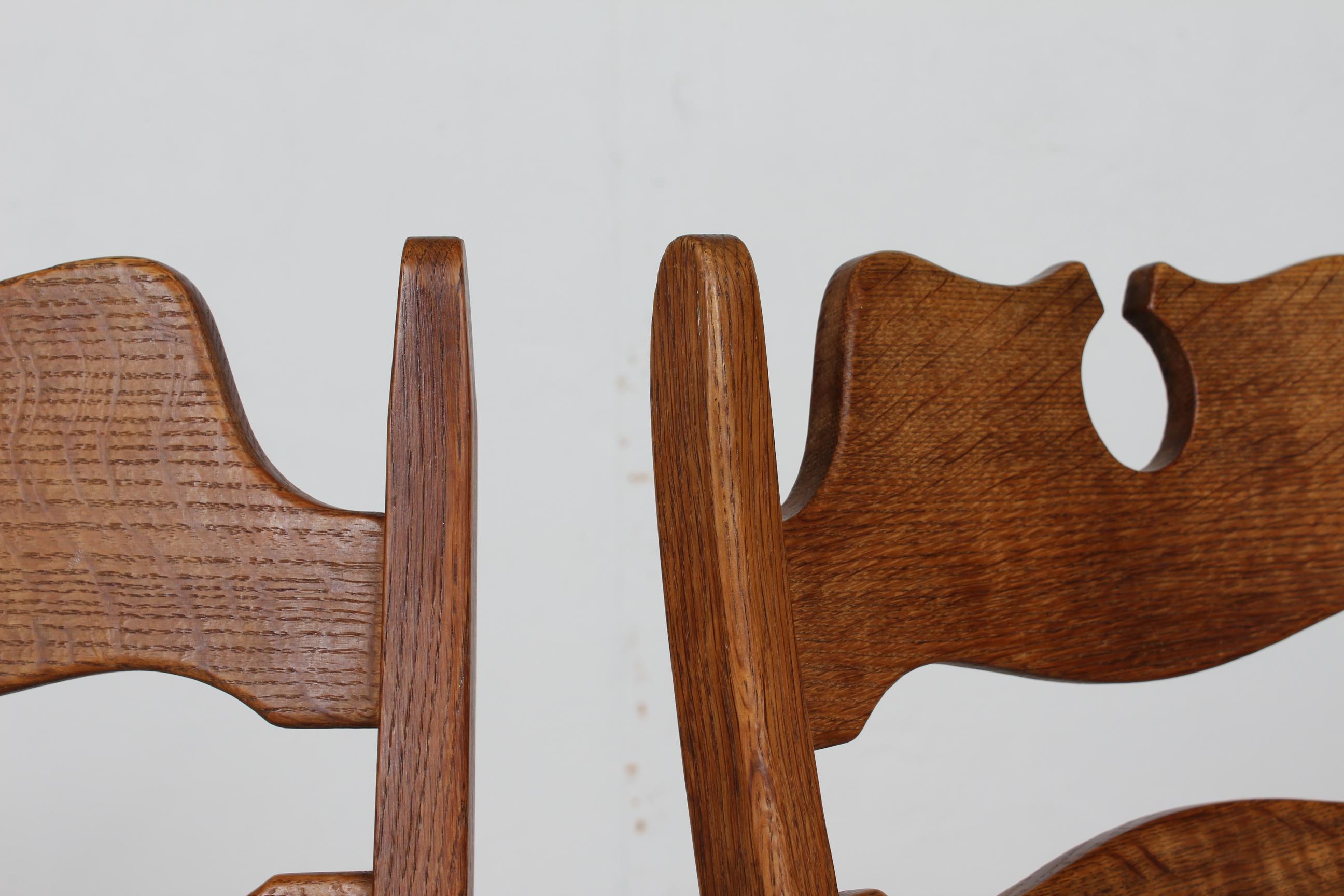 Danish Henning Kjærnulf 2 High Razorblade Chairs, Solid Oak + Sheep skin 1970s For Sale 1