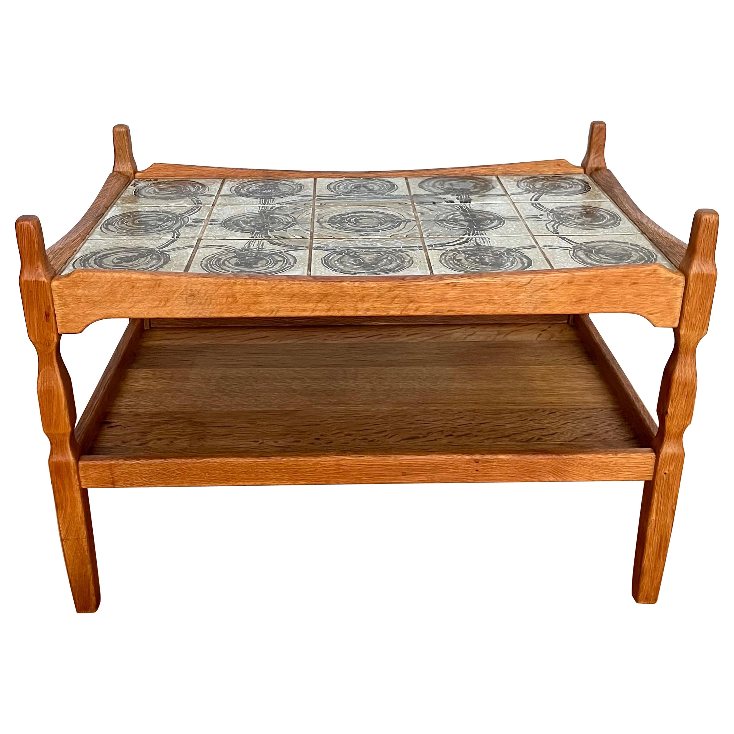 Danish Henning Kjærnulf Brutalist Oak Side Table with Ceramic Tile Top, 1973