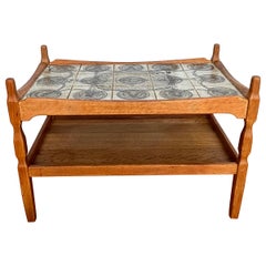 Danish Henning Kjærnulf Brutalist Oak Side Table with Ceramic Tile Top, 1973