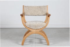 Danish Henning Kjærnulf Kurul Chair by EG Møbler of Solid Oak + Sheep Skin 1970