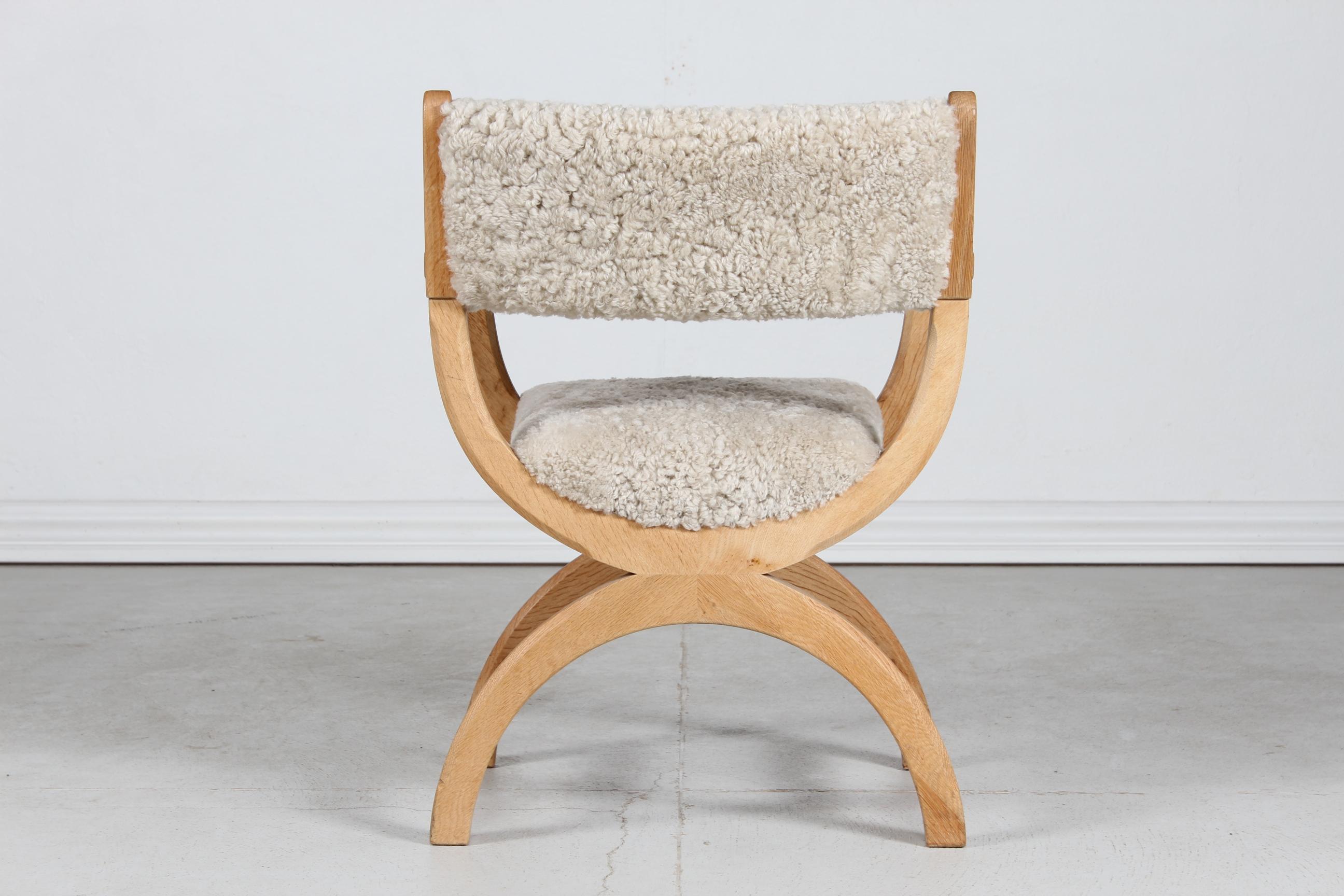 Woodwork Danish Henning Kjærnulf Kurul Chair by EG Møbler of Solid Oak + Sheep Skin 1970