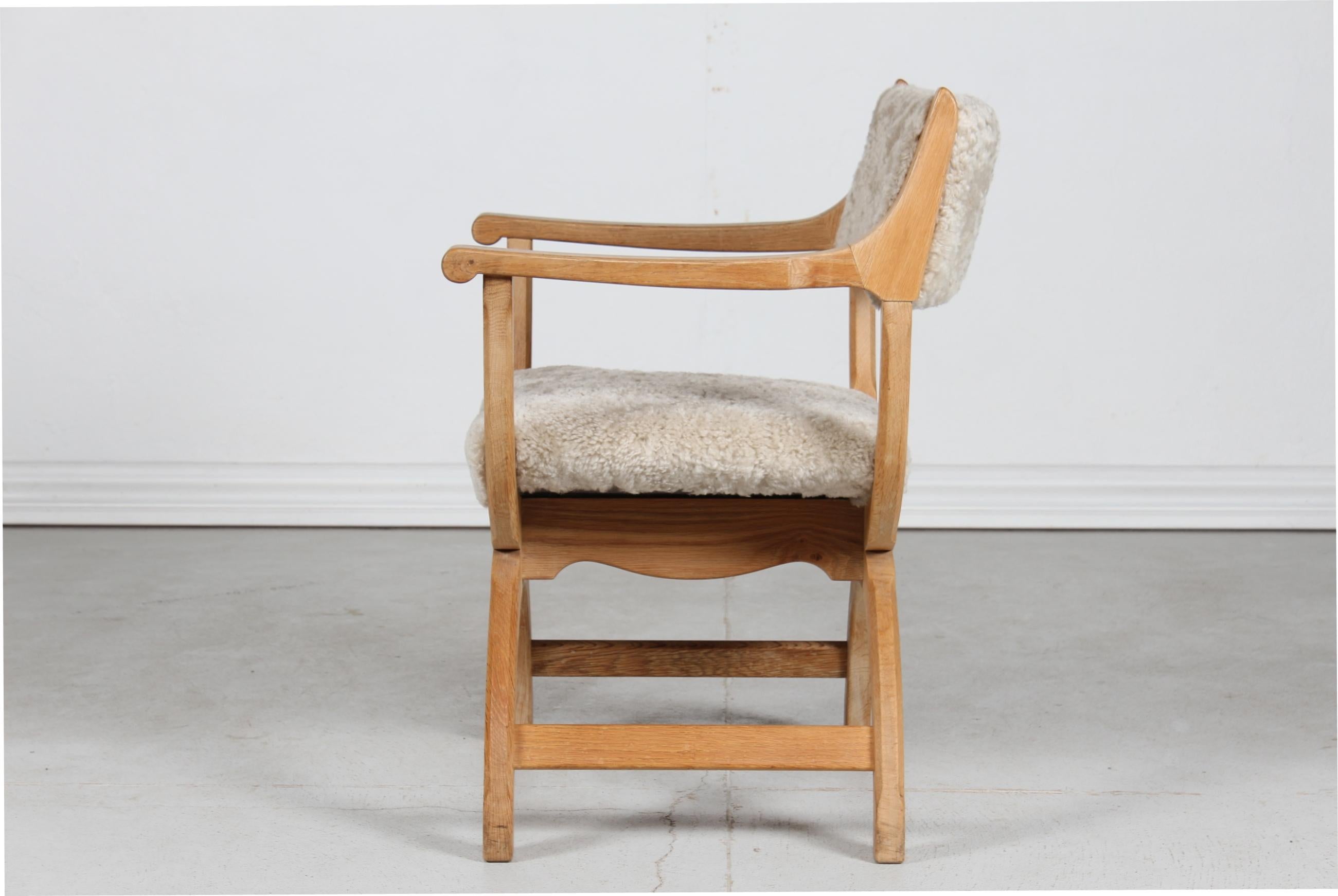 Late 20th Century Danish Henning Kjærnulf Kurul Chair by EG Møbler of Solid Oak + Sheep Skin 1970