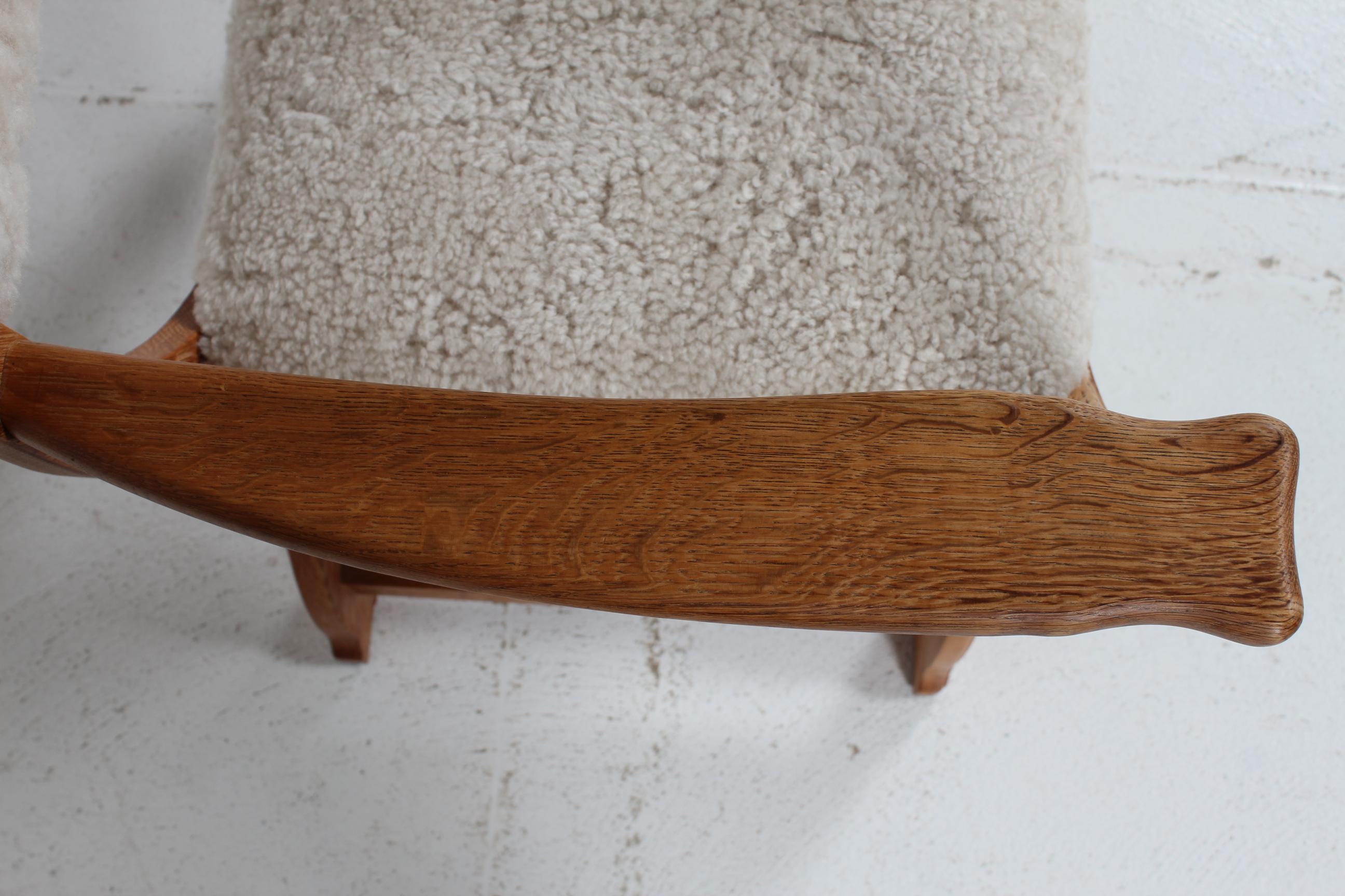 Danish Henning Kjærnulf Kurul Chair by EG Møbler of Solid Oak + Sheep Skin 1970s For Sale 4