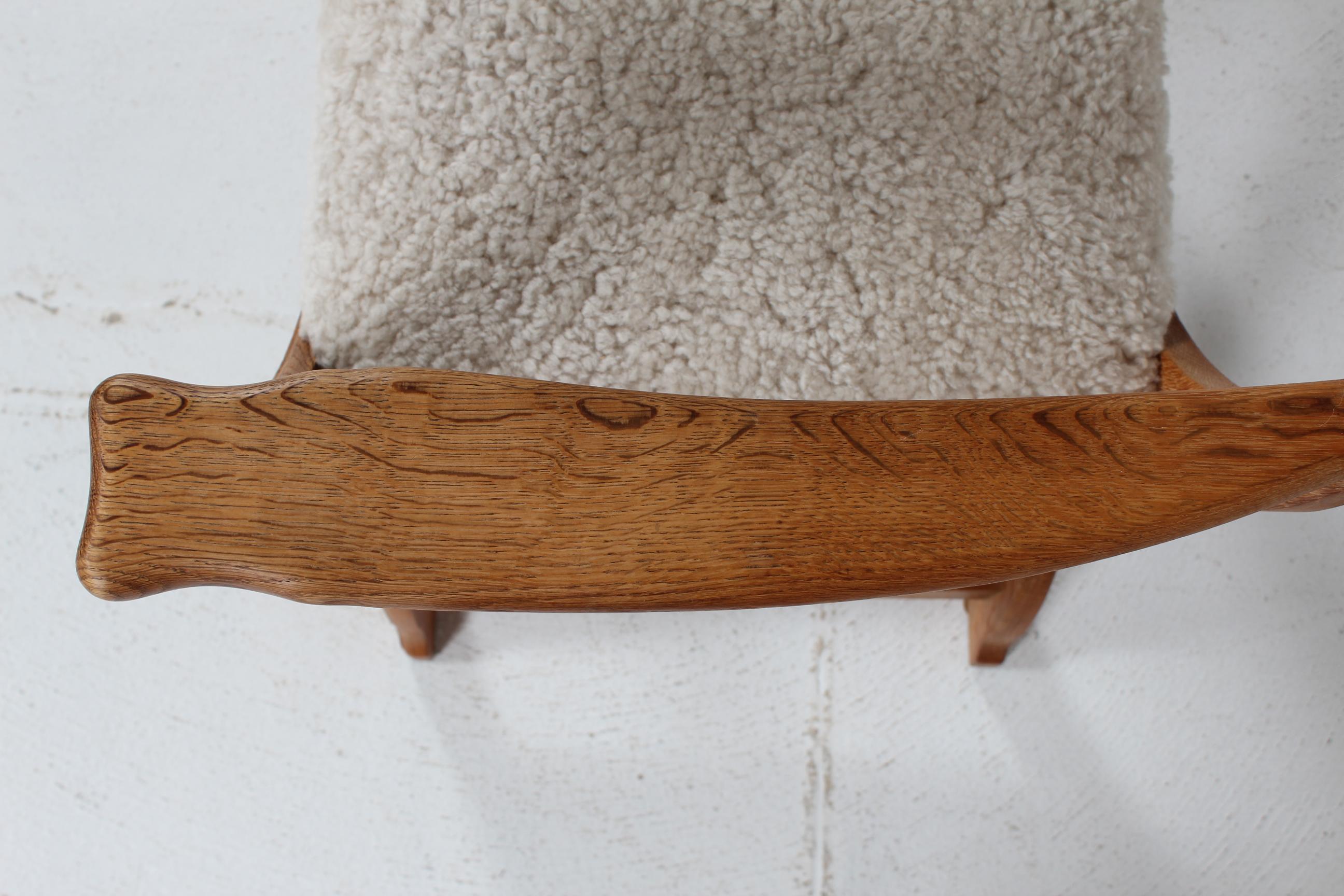 Danish Henning Kjærnulf Kurul Chair by EG Møbler of Solid Oak + Sheep Skin 1970s For Sale 5