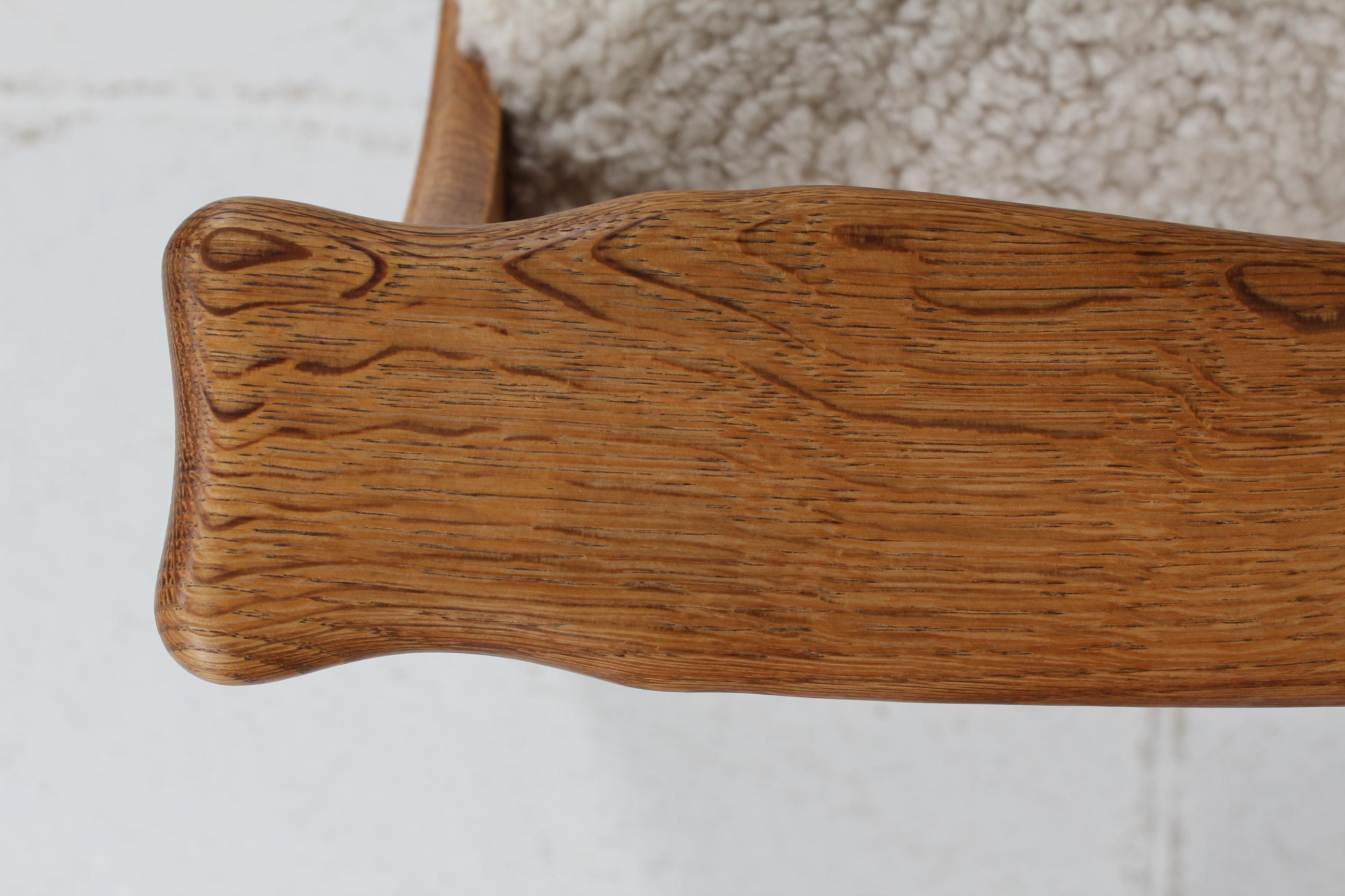 Danish Henning Kjærnulf Kurul Chair by EG Møbler of Solid Oak + Sheep Skin 1970s For Sale 6