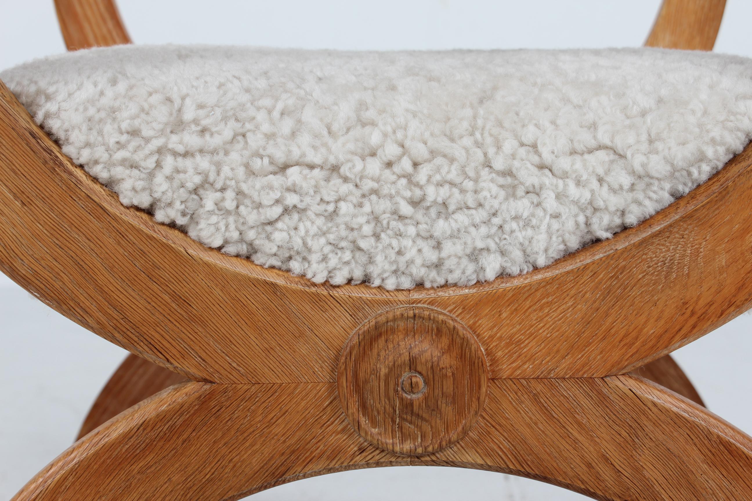 Danish Henning Kjærnulf Kurul Chair by EG Møbler of Solid Oak + Sheep Skin 1970s For Sale 7