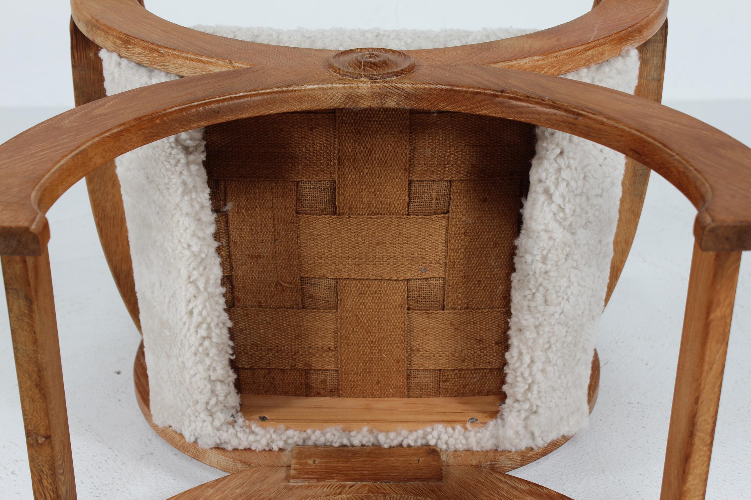 Danish Henning Kjærnulf Kurul Chair by EG Møbler of Solid Oak + Sheep Skin 1970s For Sale 8