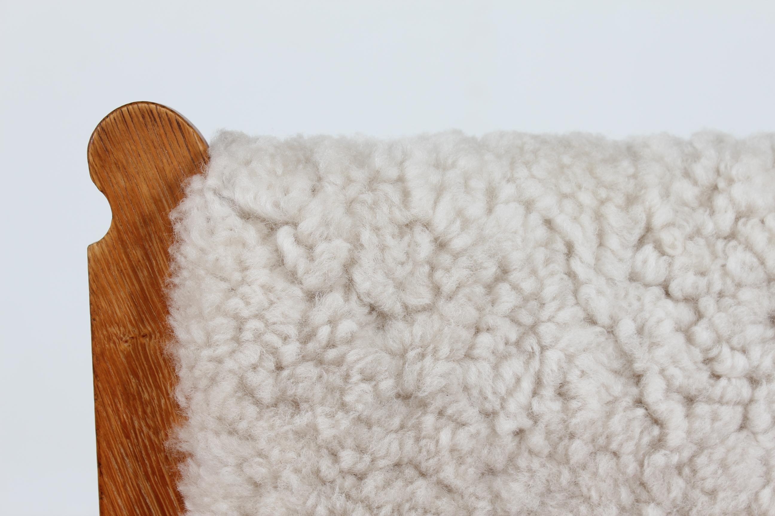 Danish Henning Kjærnulf Kurul Chair by EG Møbler of Solid Oak + Sheep Skin 1970s For Sale 9