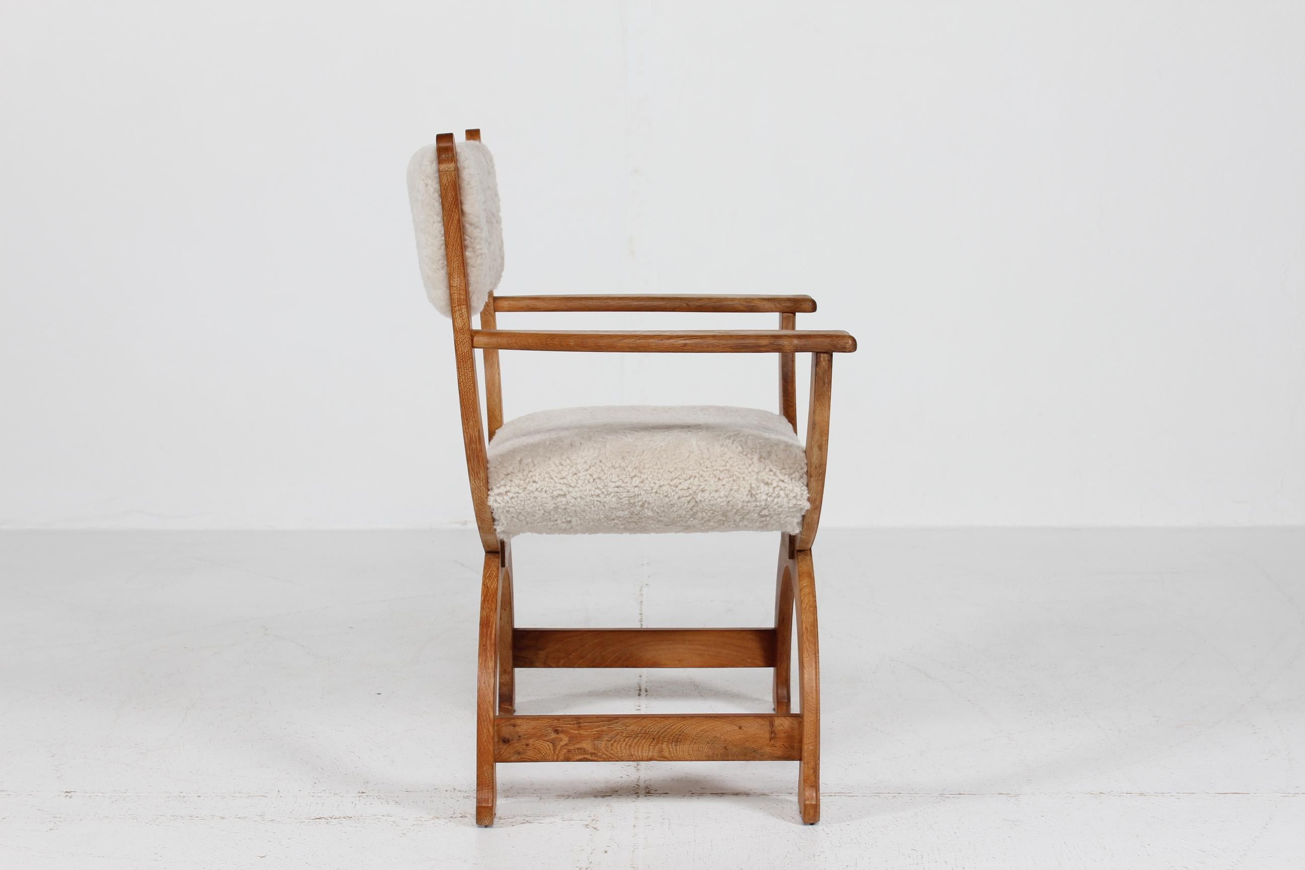 Woodwork Danish Henning Kjærnulf Kurul Chair by EG Møbler of Solid Oak + Sheep Skin 1970s For Sale