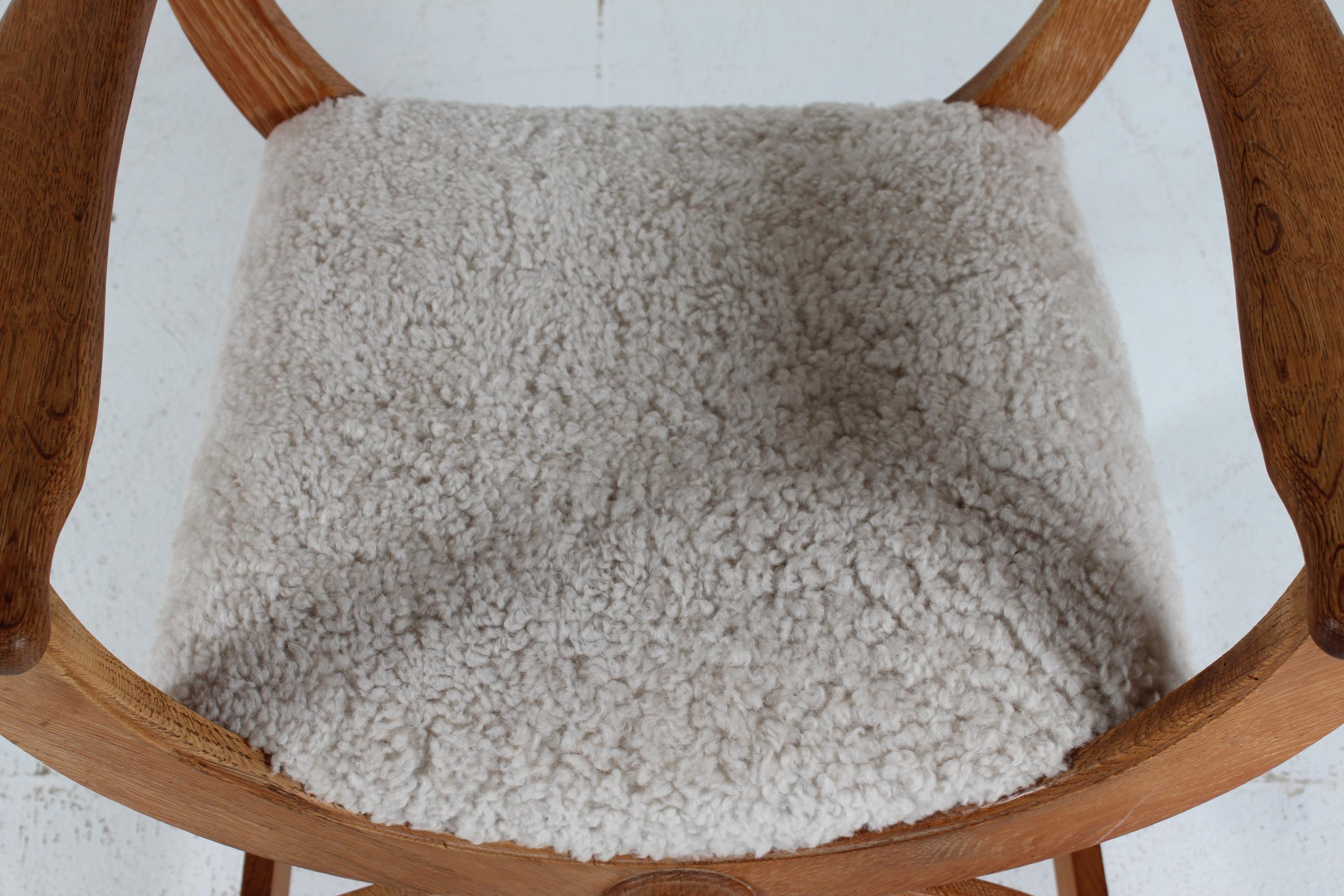 Danish Henning Kjærnulf Kurul Chair by EG Møbler of Solid Oak + Sheep Skin 1970s For Sale 1