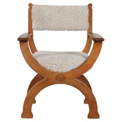 Danish Henning Kjærnulf Kurul Chair by EG Møbler of Solid Oak + Sheep Skin 1970s