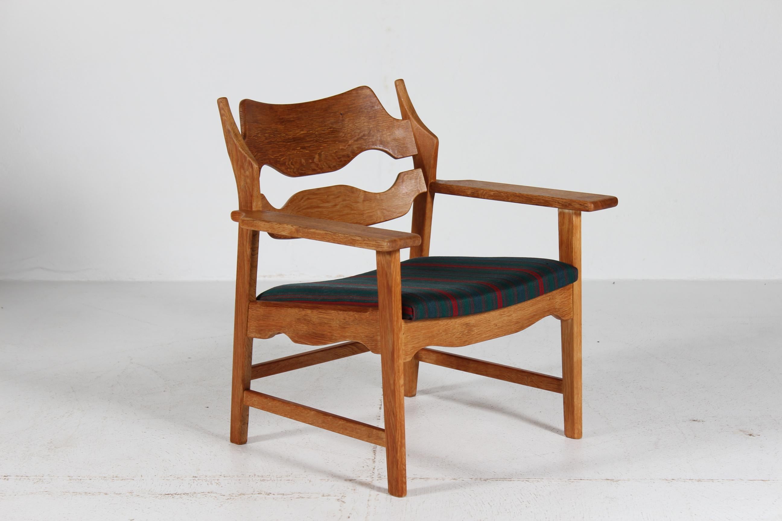 Woodwork Danish Henning Kjærnulf Lounge Razor Blade Armchair Solid Oak with Striped Wool For Sale