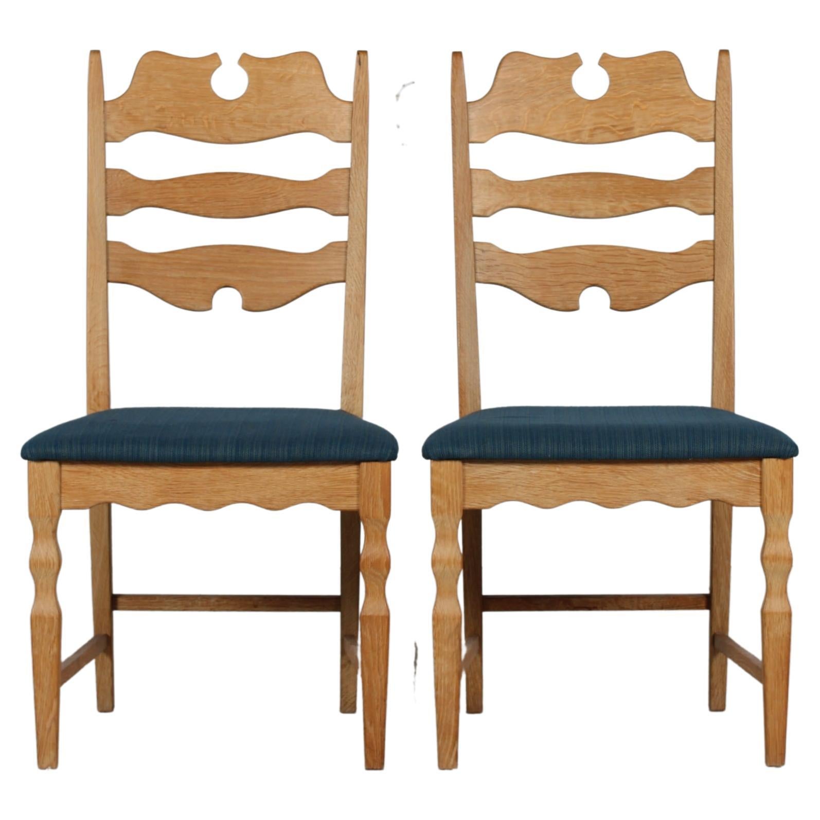 Danish Henning Kjærnulf Pair of Razorblade Chairs of Solid Oak, 1970s