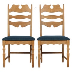 Danish Henning Kjærnulf Pair of Razorblade Chairs of Solid Oak, 1970s