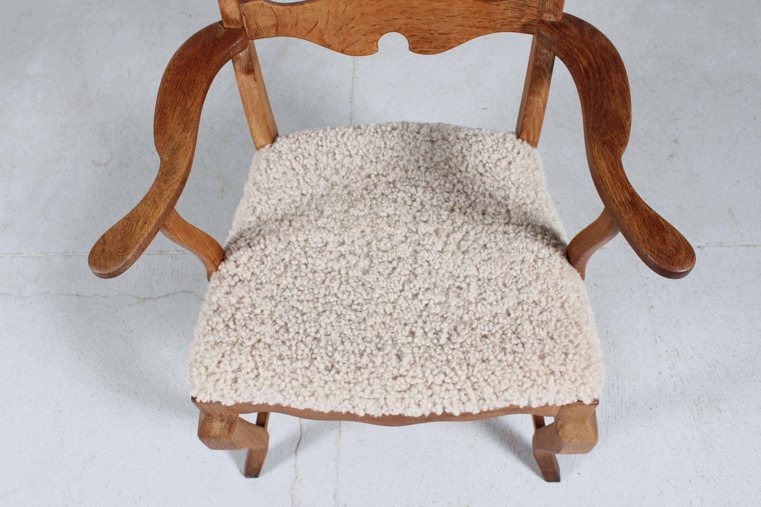Danish Henning Kjærnulf Razor Blade Armchair of Solid Oak with New Sheep Skin For Sale 5