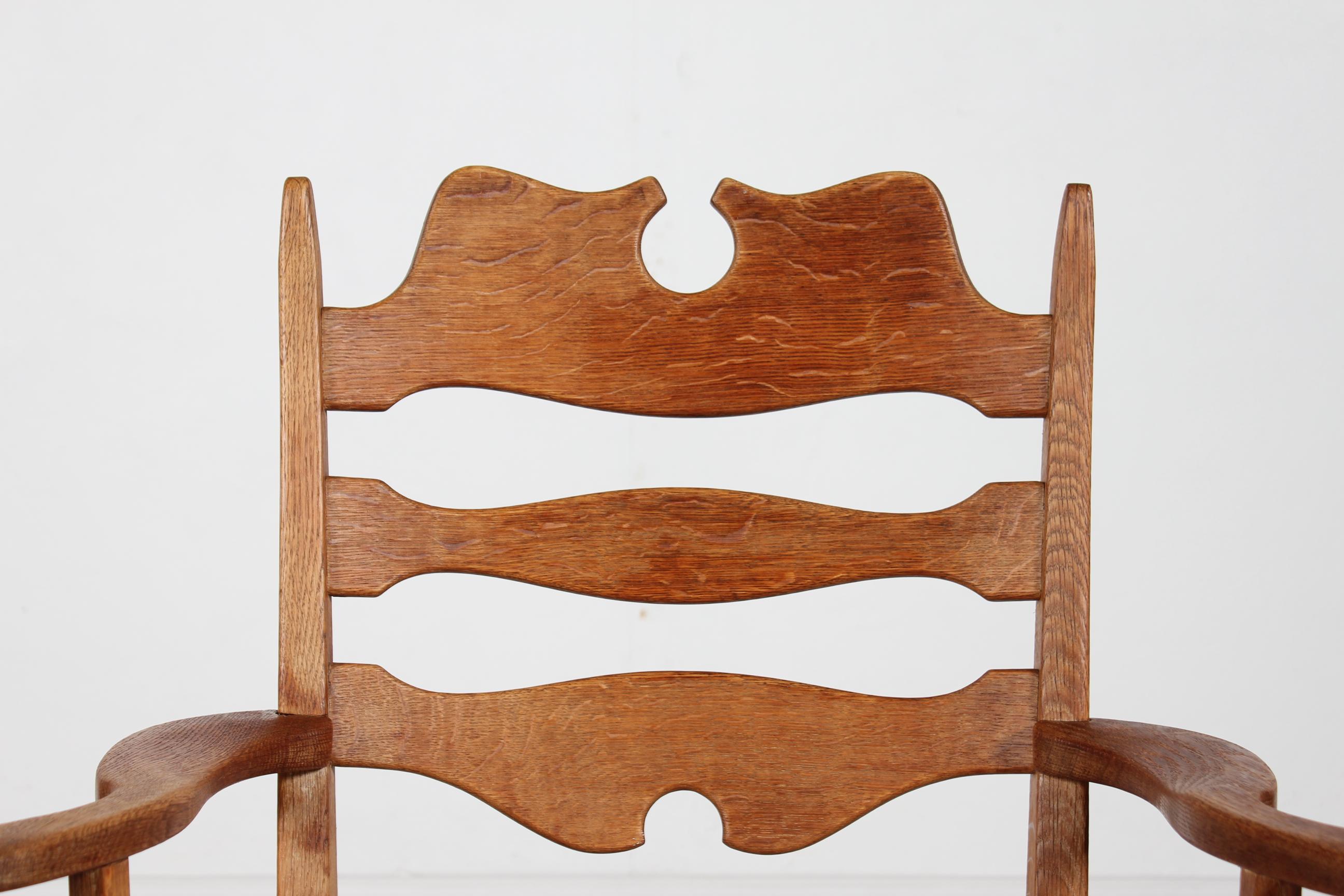 Late 20th Century Danish Henning Kjærnulf Razor Blade Armchair of Solid Oak with New Sheep Skin For Sale