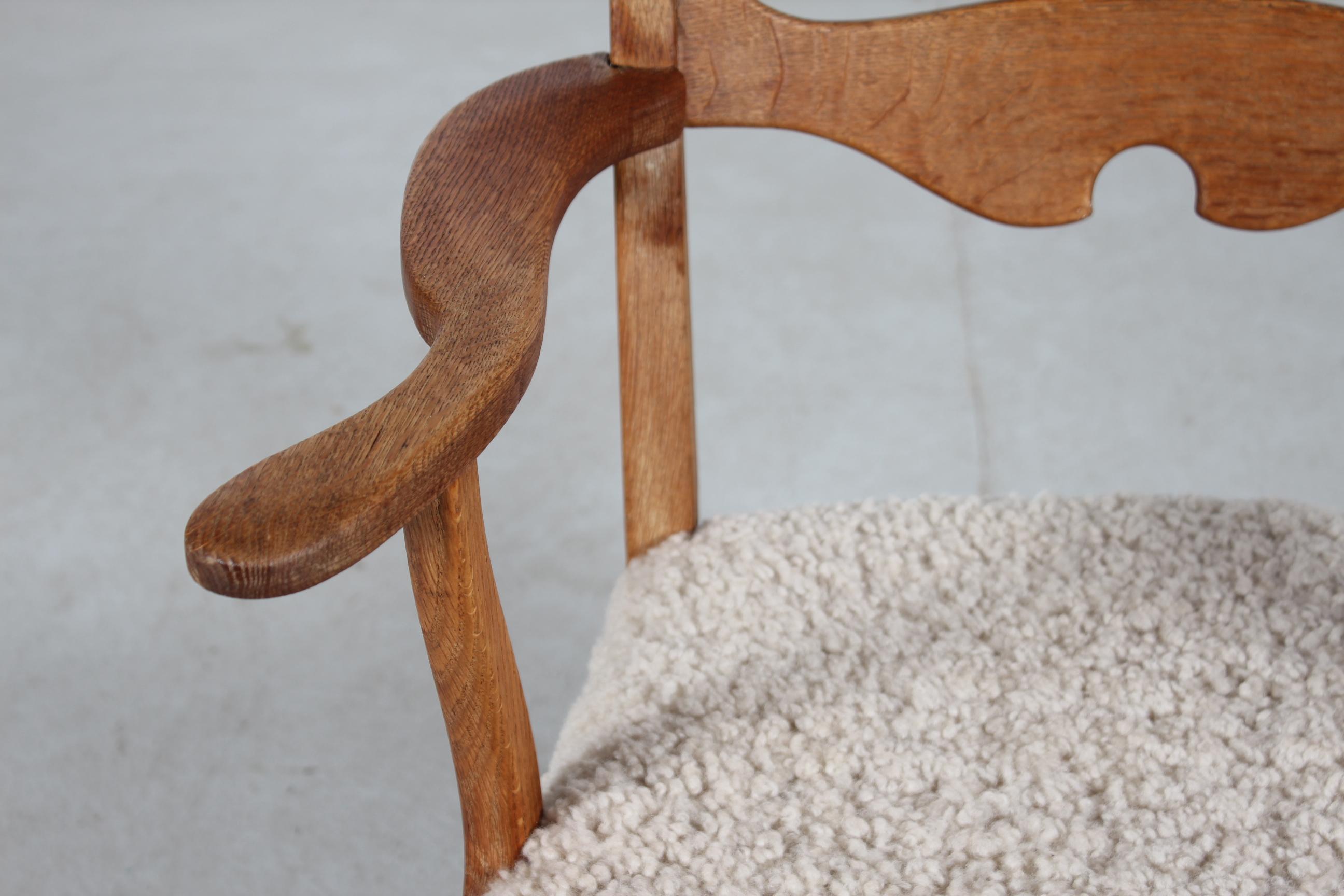 Danish Henning Kjærnulf Razor Blade Armchair of Solid Oak with New Sheep Skin For Sale 2