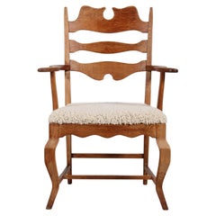 Danish Henning Kjærnulf Razor Blade Armchair of Solid Oak with New Sheep Skin