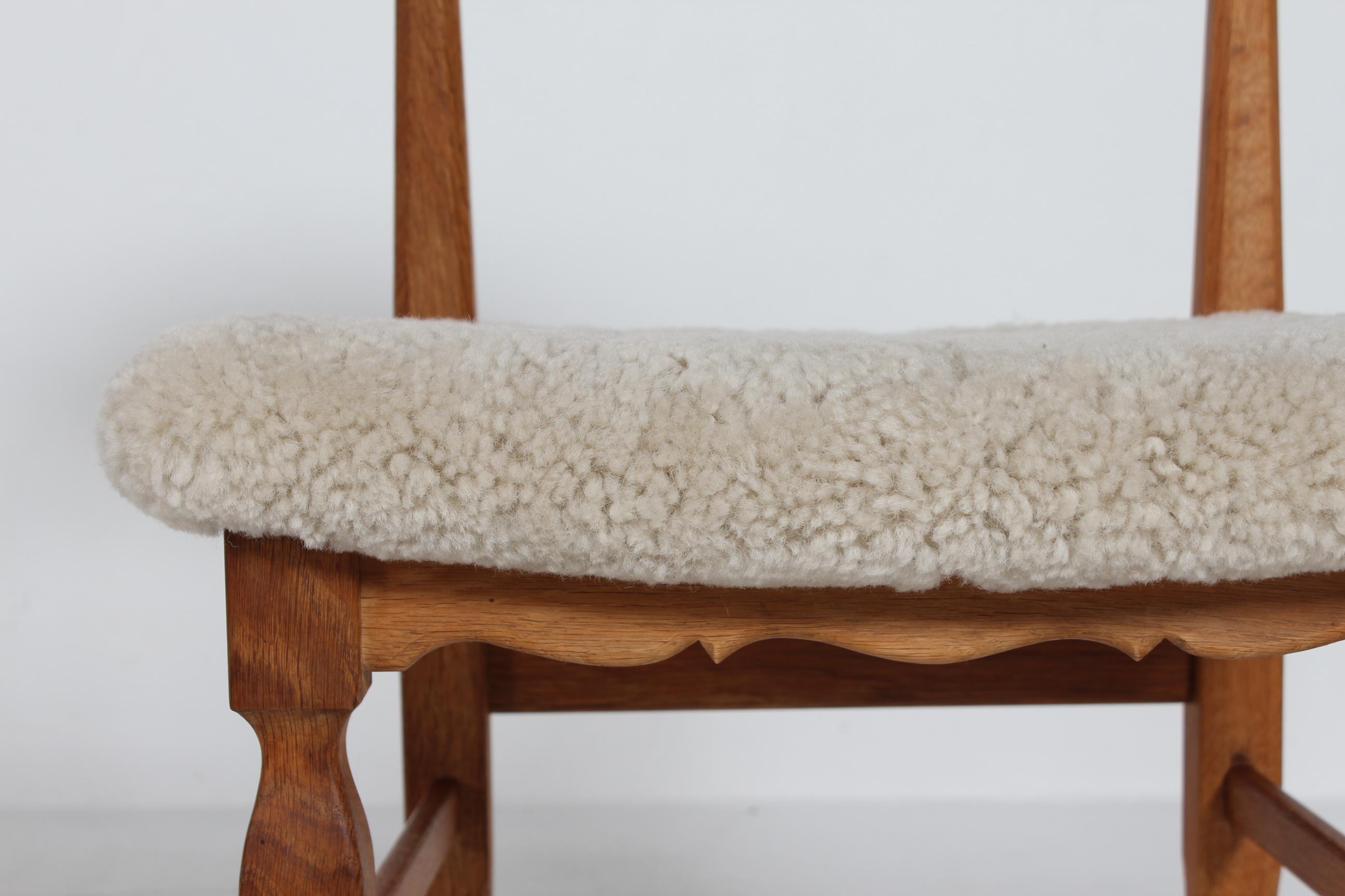 Danish Henning Kjærnulf Set of 6 Dining Chairs of Solid Oak and Sheepskin, 1970s 4