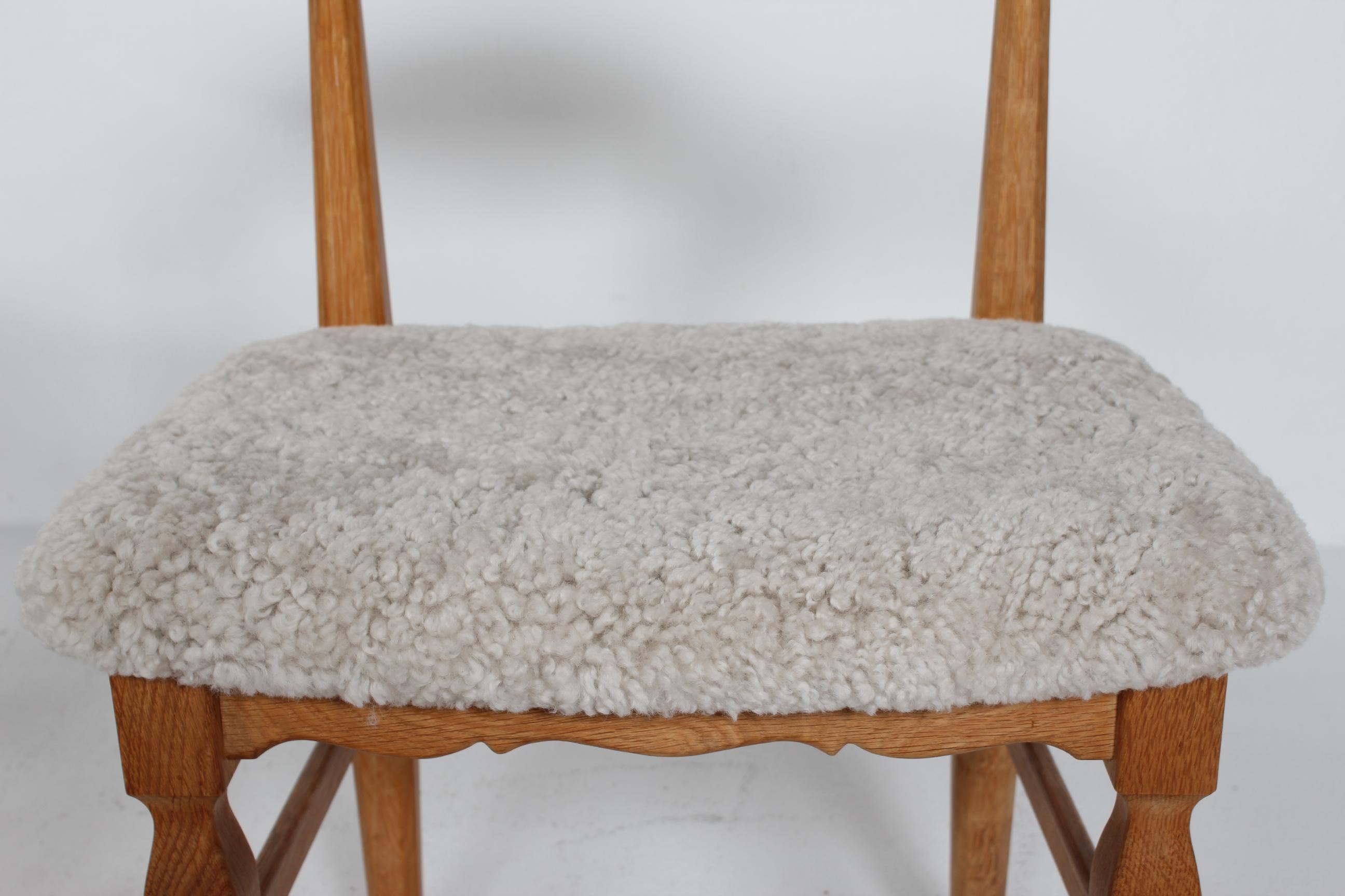 Late 20th Century Danish Henning Kjærnulf Set of 6 Dining Chairs of Solid Oak and Sheepskin, 1970s