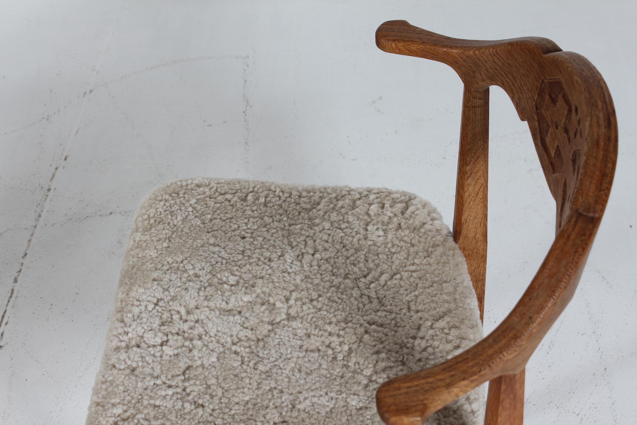 Danish Henning Kjærnulf Set of 6 Dining Chairs of Solid Oak and Sheepskin, 1970s 2