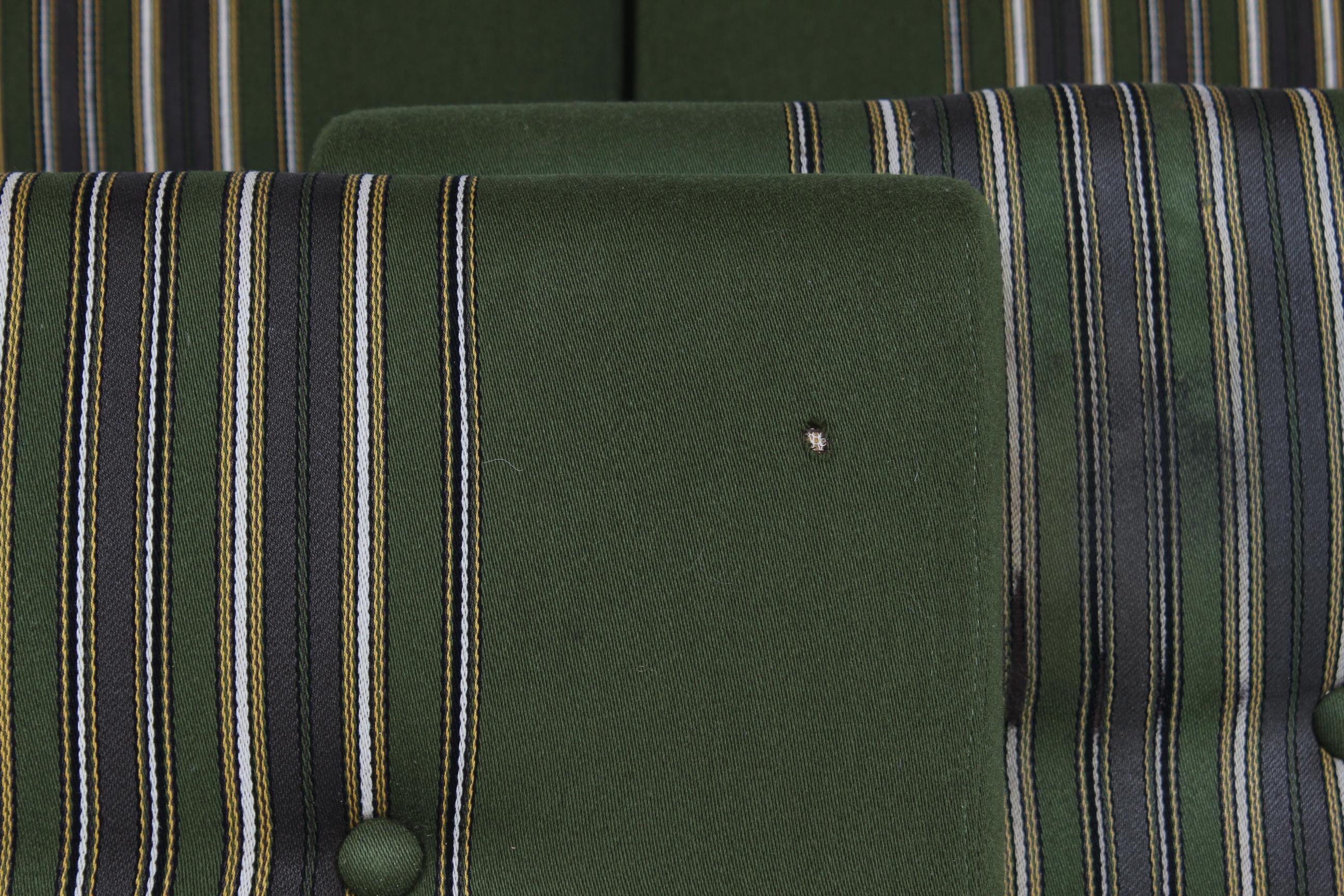 Danish Henning Kjærnulf Sofa of Solid Oak with Original Green Striped Wool 1970s 9