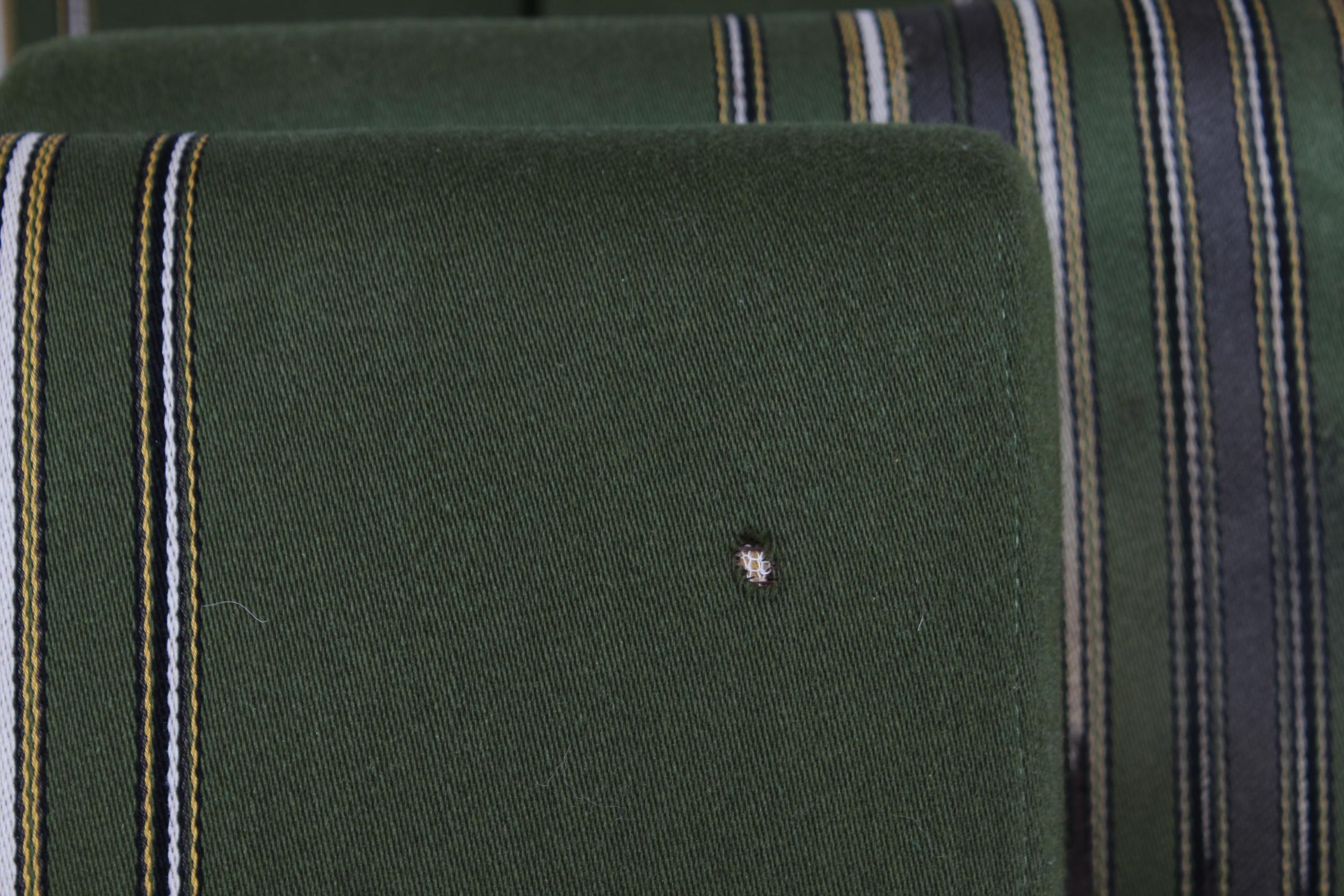 Danish Henning Kjærnulf Sofa of Solid Oak with Original Green Striped Wool 1970s 10