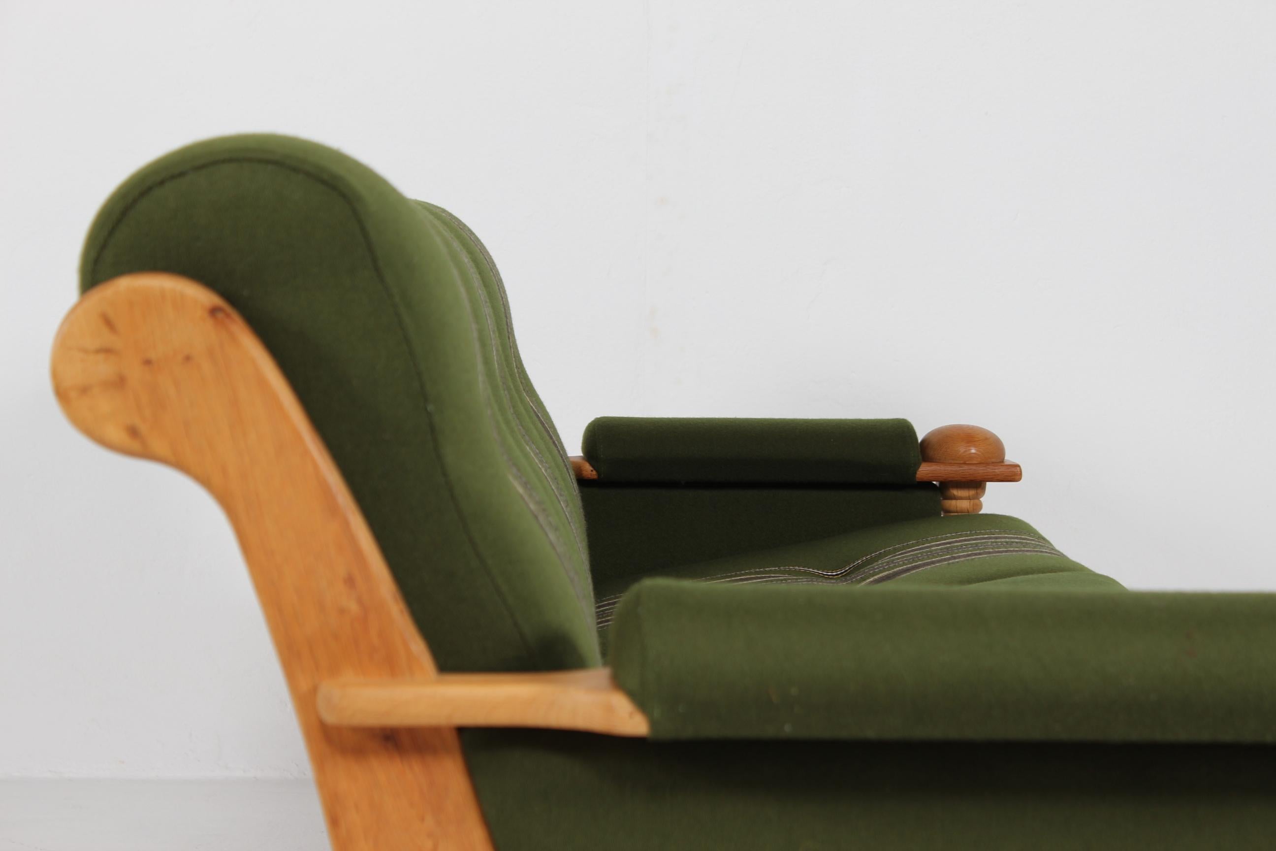 Late 20th Century Danish Henning Kjærnulf Sofa of Solid Oak with Original Green Striped Wool 1970s