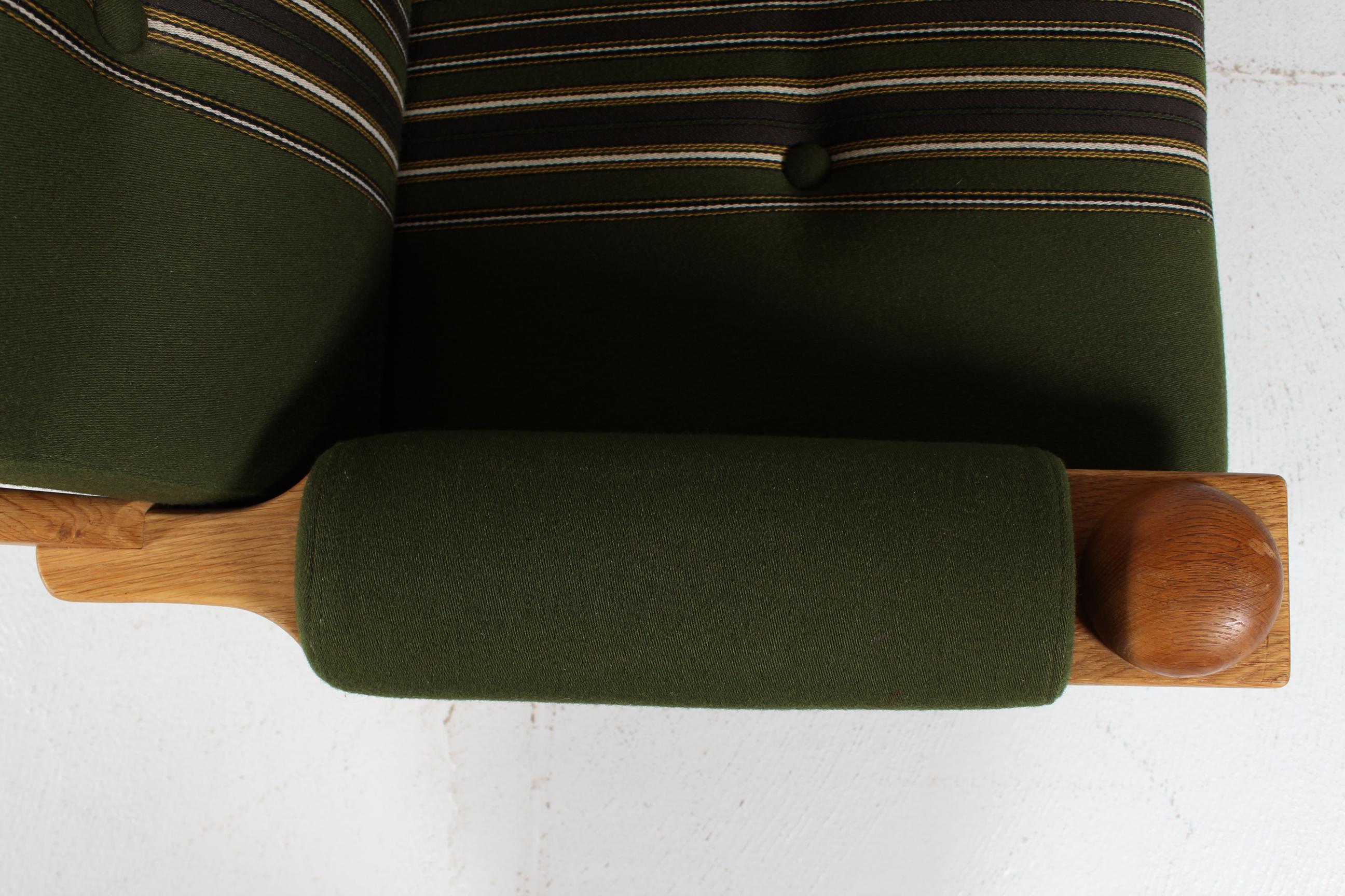 Danish Henning Kjærnulf Sofa of Solid Oak with Original Green Striped Wool 1970s 1