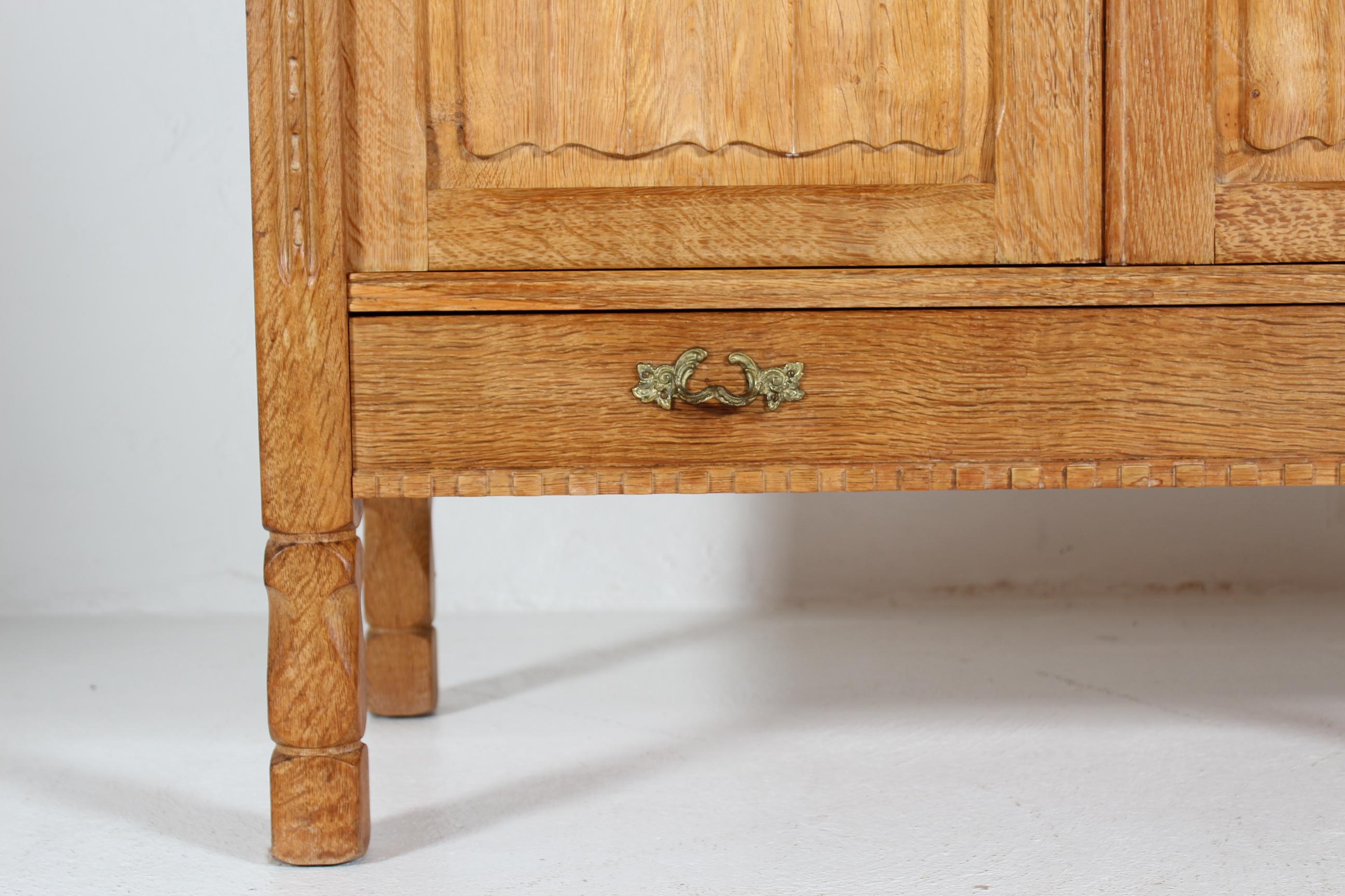Danish Henning Kjærnulf style Long Sideboard of Oak with 4 Doors Brutalist 1970s For Sale 5