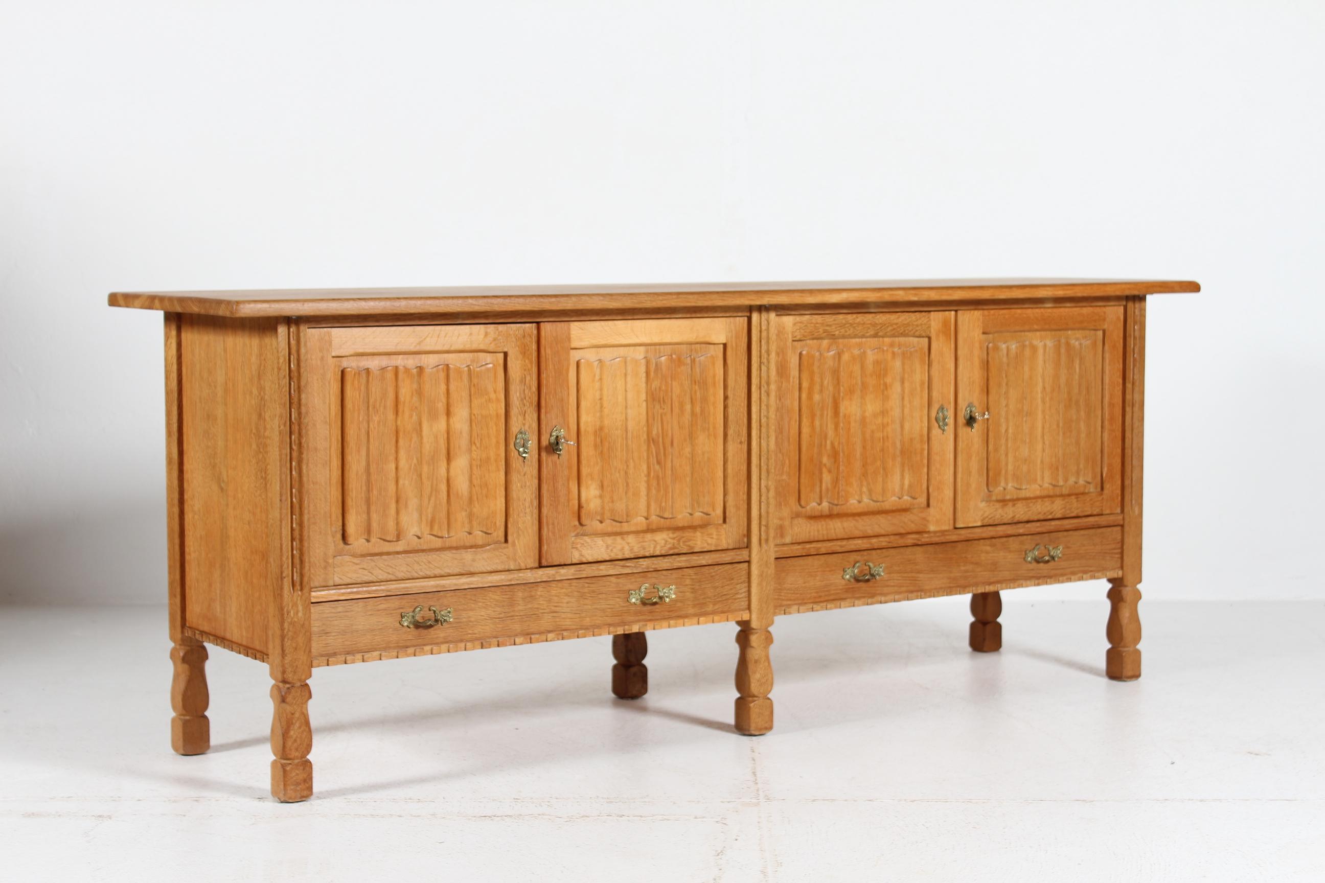 Danish Henning Kjærnulf style Long Sideboard of Oak with 4 Doors Brutalist 1970s For Sale 10