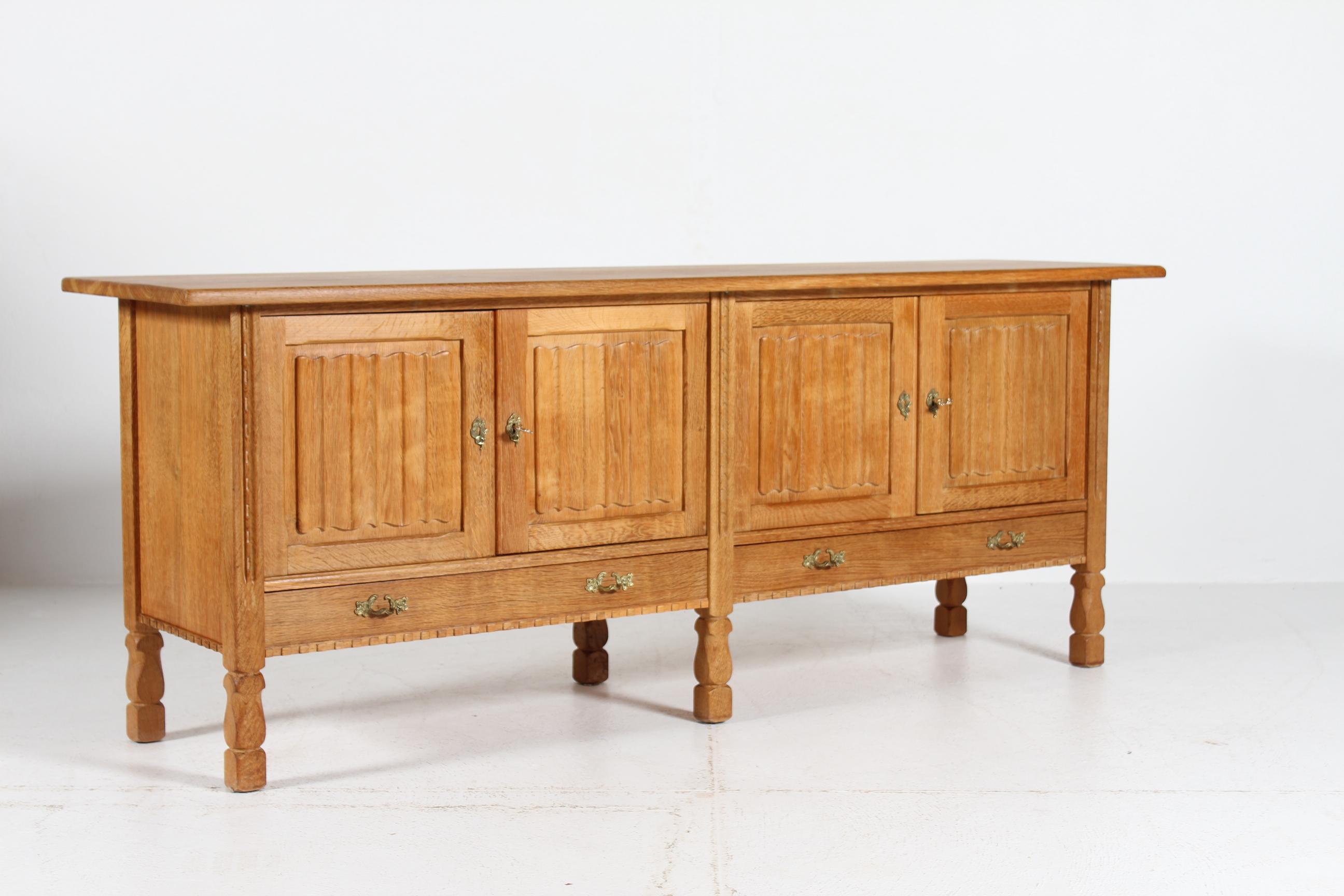 Danish Henning Kjærnulf style Long Sideboard of Oak with 4 Doors Brutalist 1970s For Sale 11