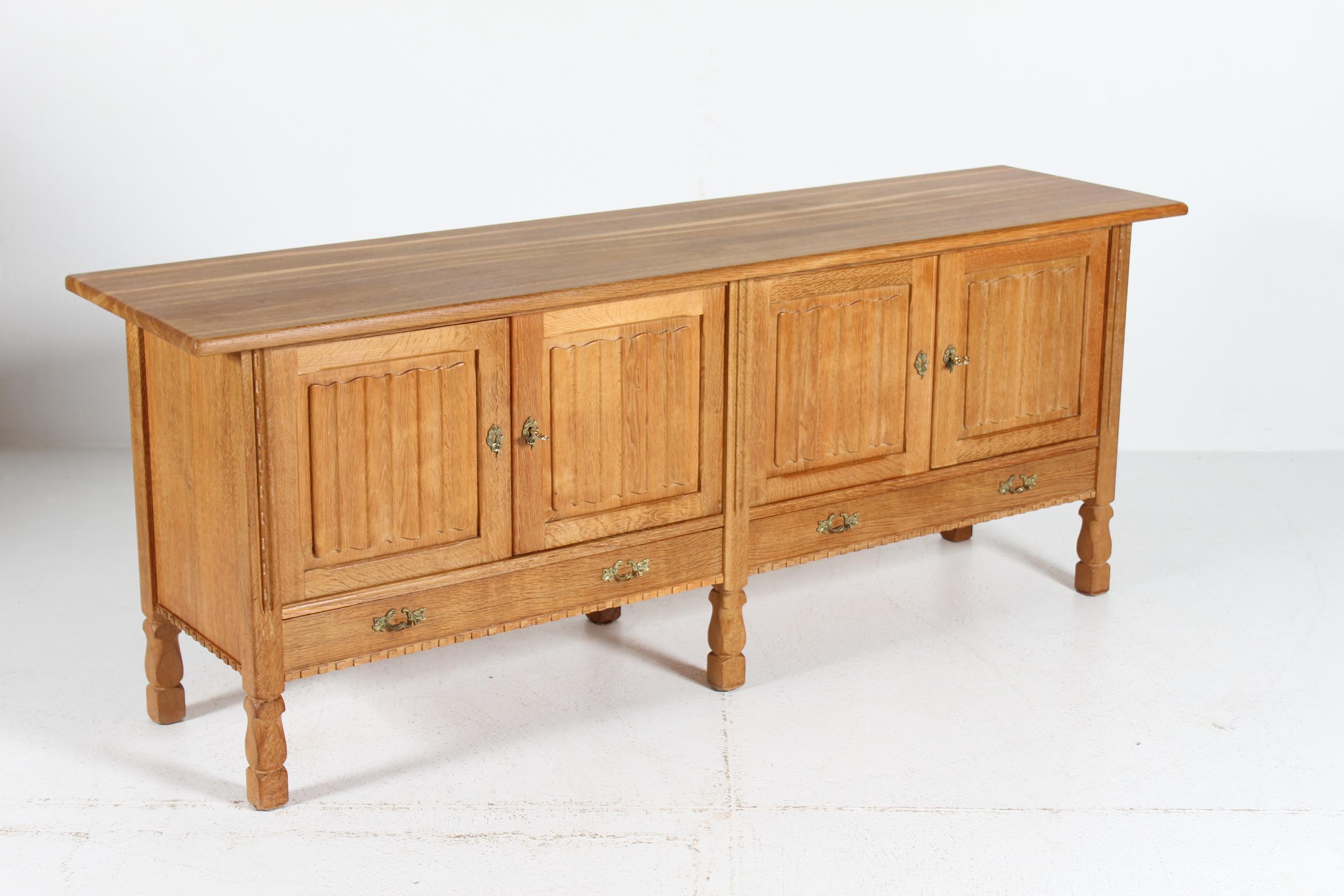 Danish Henning Kjærnulf style Long Sideboard of Oak with 4 Doors Brutalist 1970s For Sale 12