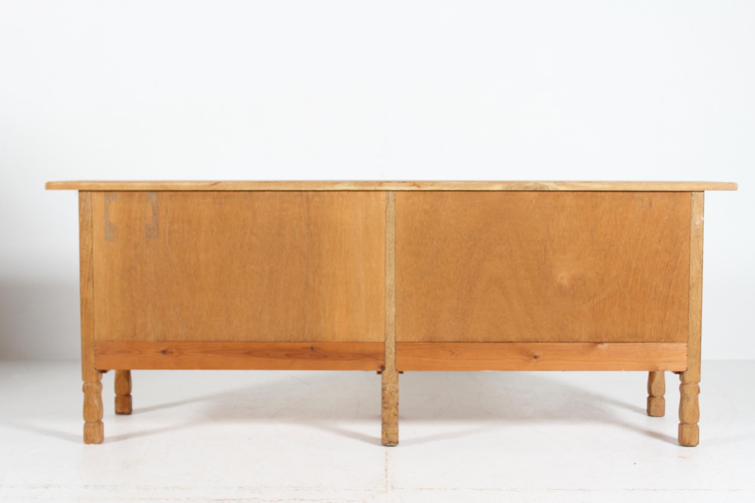Danish Henning Kjærnulf style Long Sideboard of Oak with 4 Doors Brutalist 1970s For Sale 14