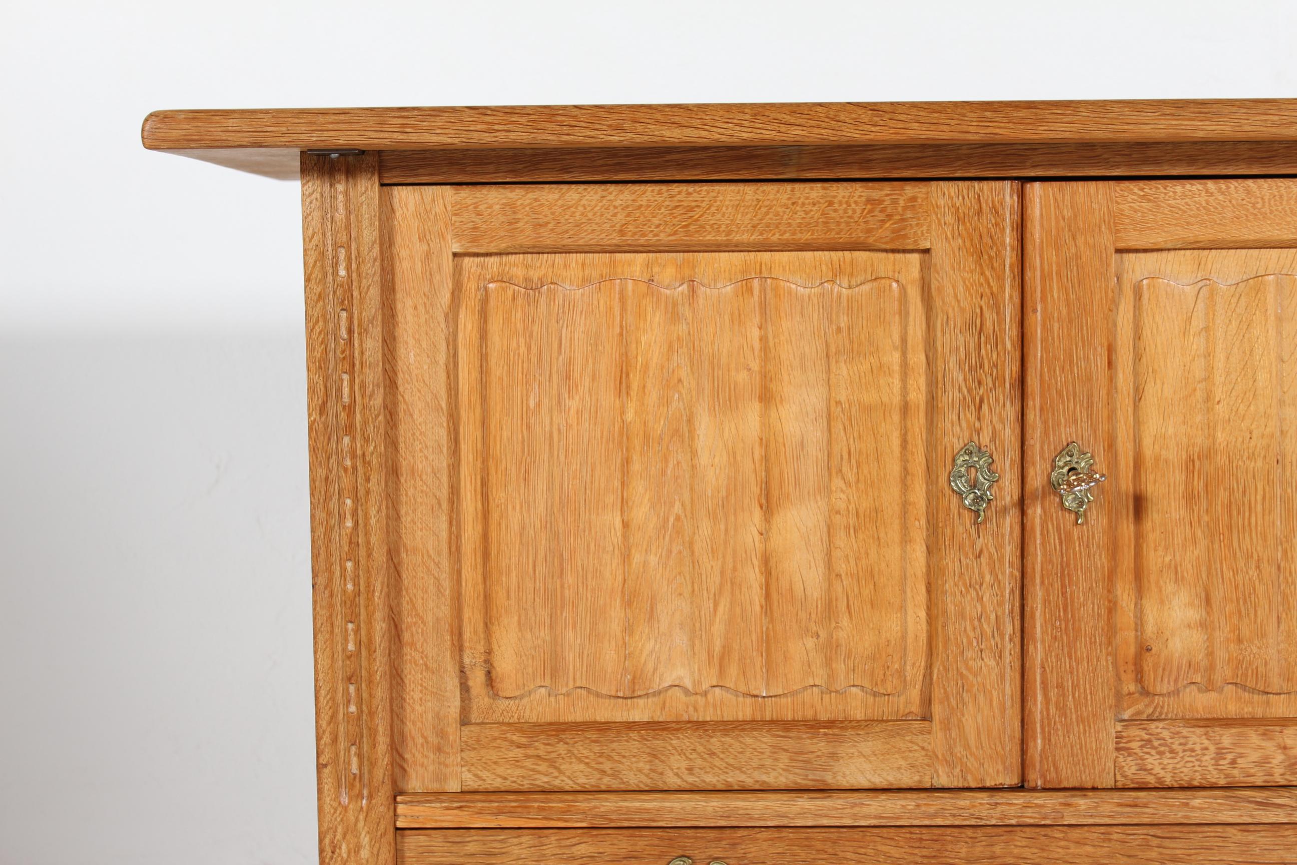 Mid-Century Modern Danish Henning Kjærnulf style Long Sideboard of Oak with 4 Doors Brutalist 1970s For Sale