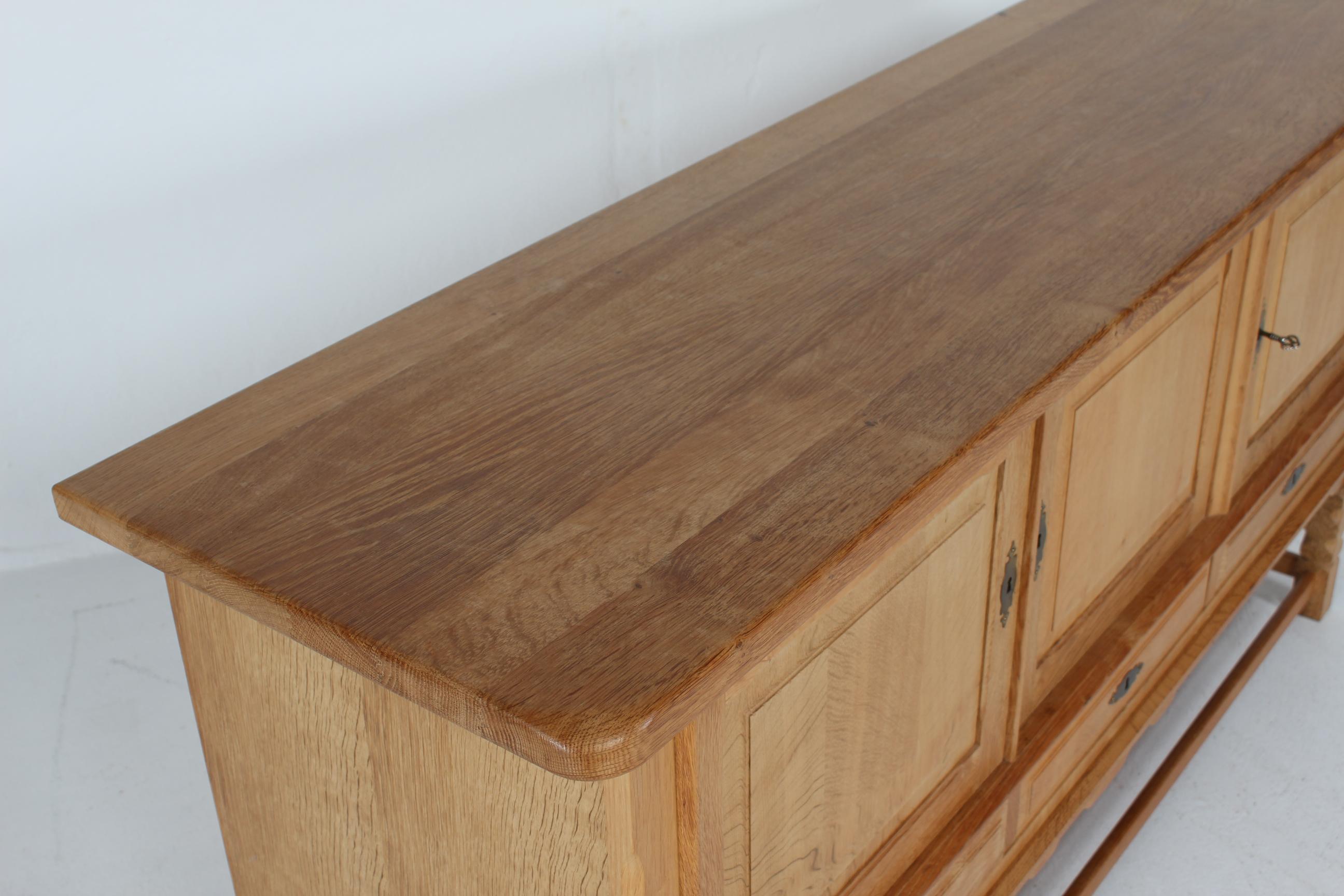 Danish Henning Kjærnulf Style Long Sideboard of Solid Oak with 3 Doors 1970s 5