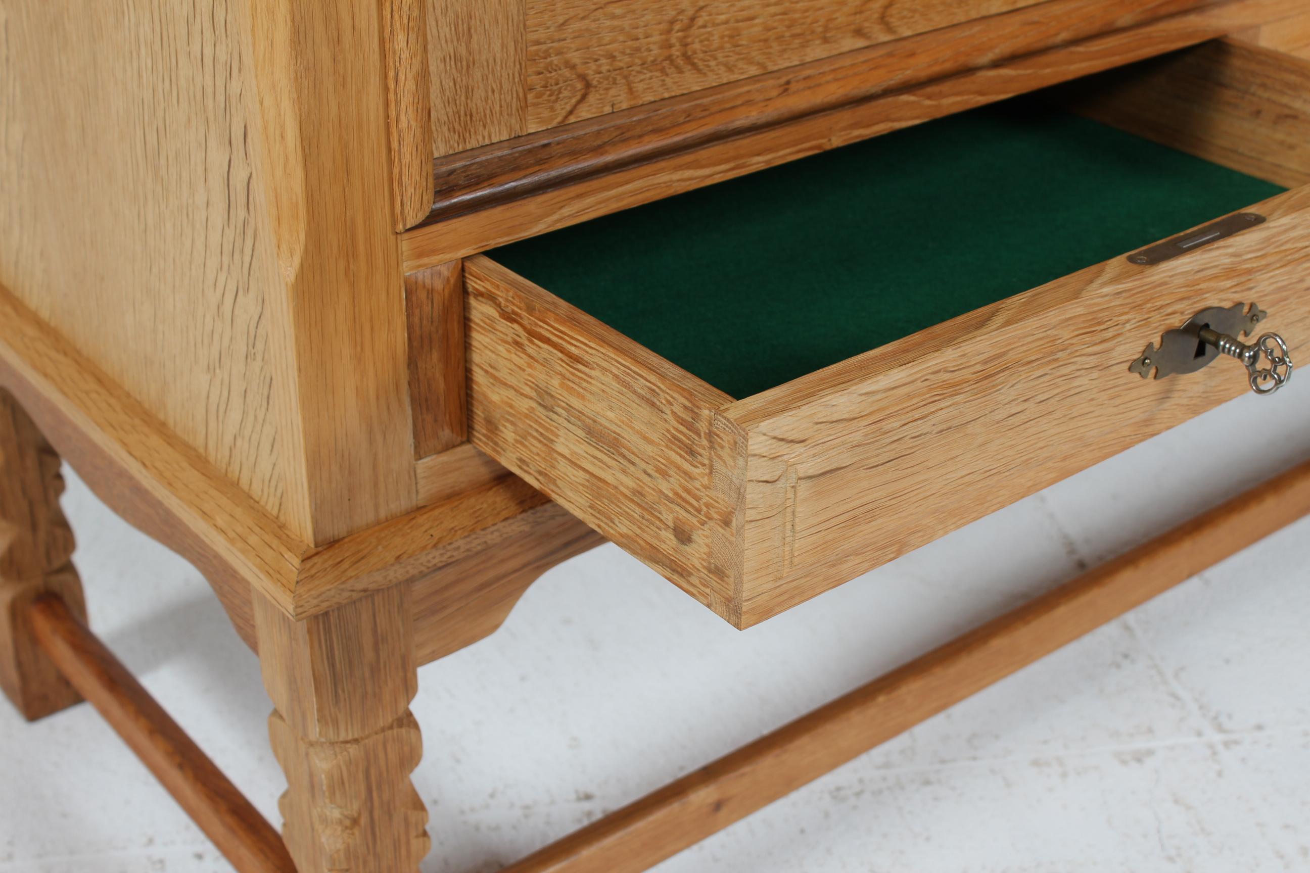 Danish Henning Kjærnulf Style Long Sideboard of Solid Oak with 3 Doors 1970s In Good Condition In Silkeborg, Silkeborg