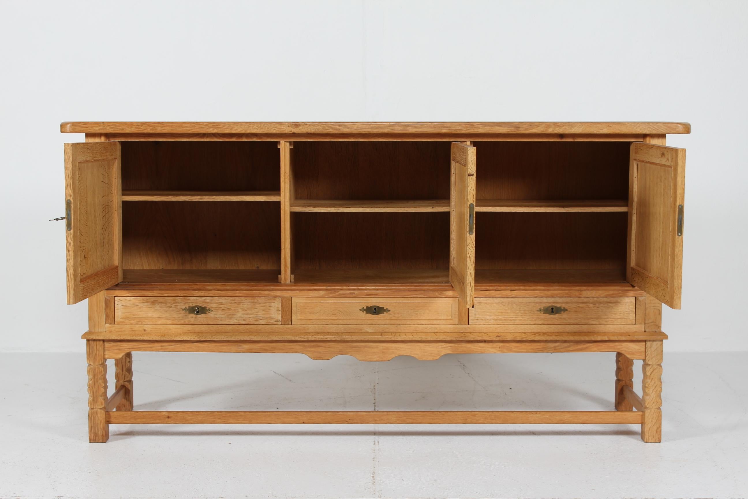 Danish Henning Kjærnulf Style Long Sideboard of Solid Oak with 3 Doors 1970s 3