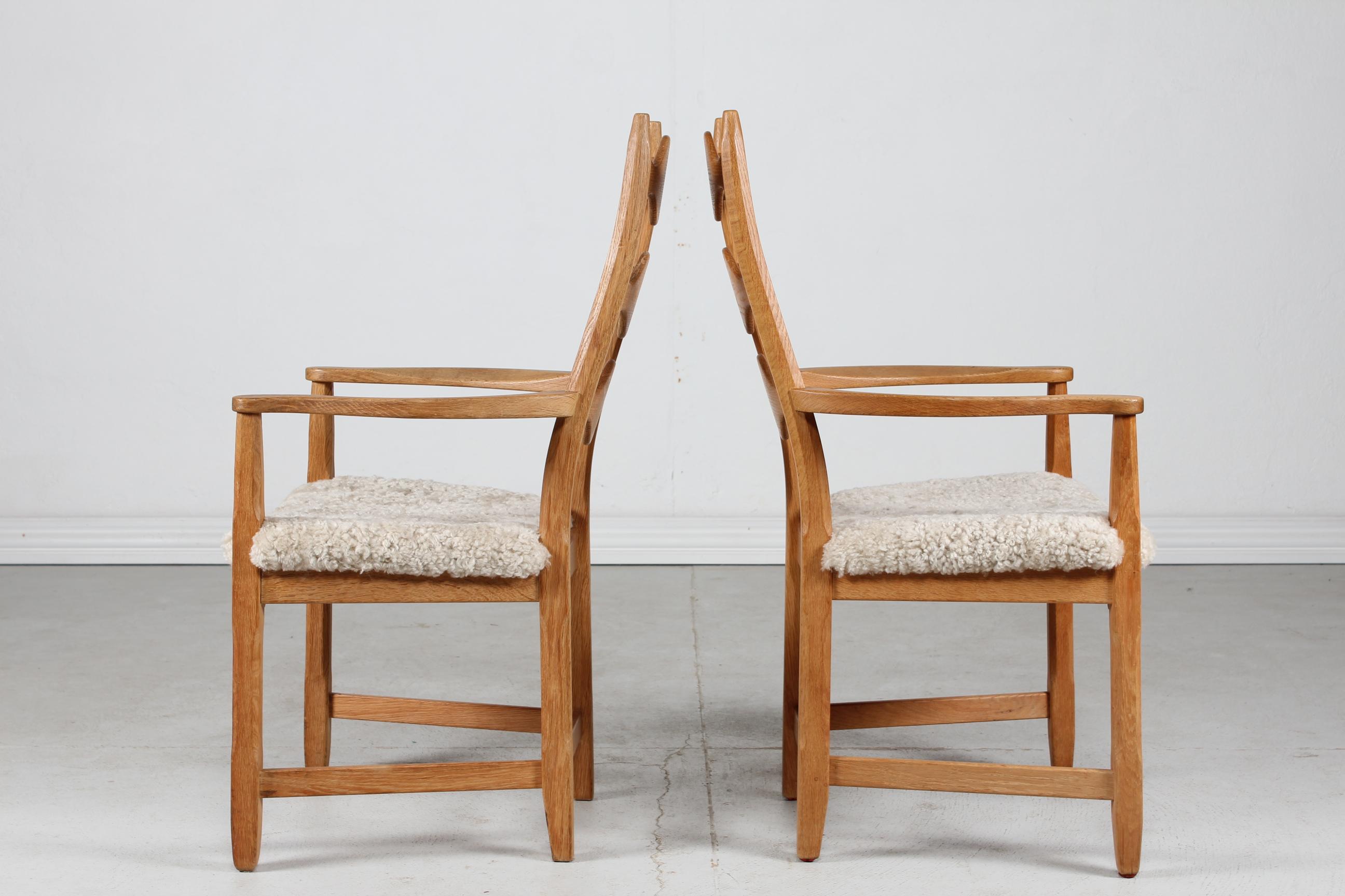 Late 20th Century Danish Henning Kjærnulf Style 2 + 6 Chairs of Solid Oak with Sheep Skin 1970s