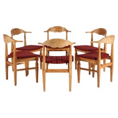 Danish Henning Kjærnulf Style Set of 6 Dining Chairs of Solid Oak 1970s