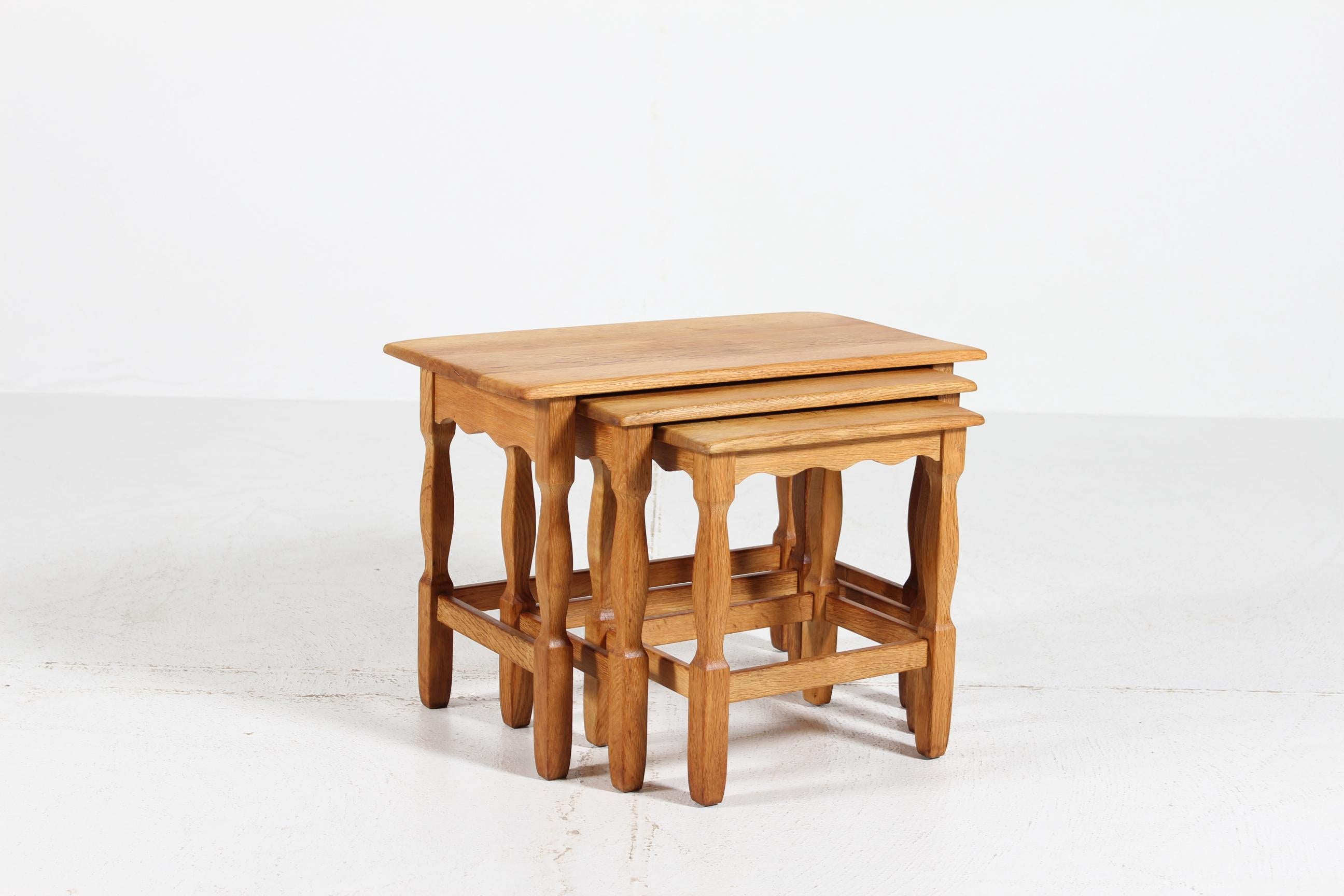 Danish Henning Kjærnulf style Set of Nesting Tables of Solid Oak, 1970s For Sale 6