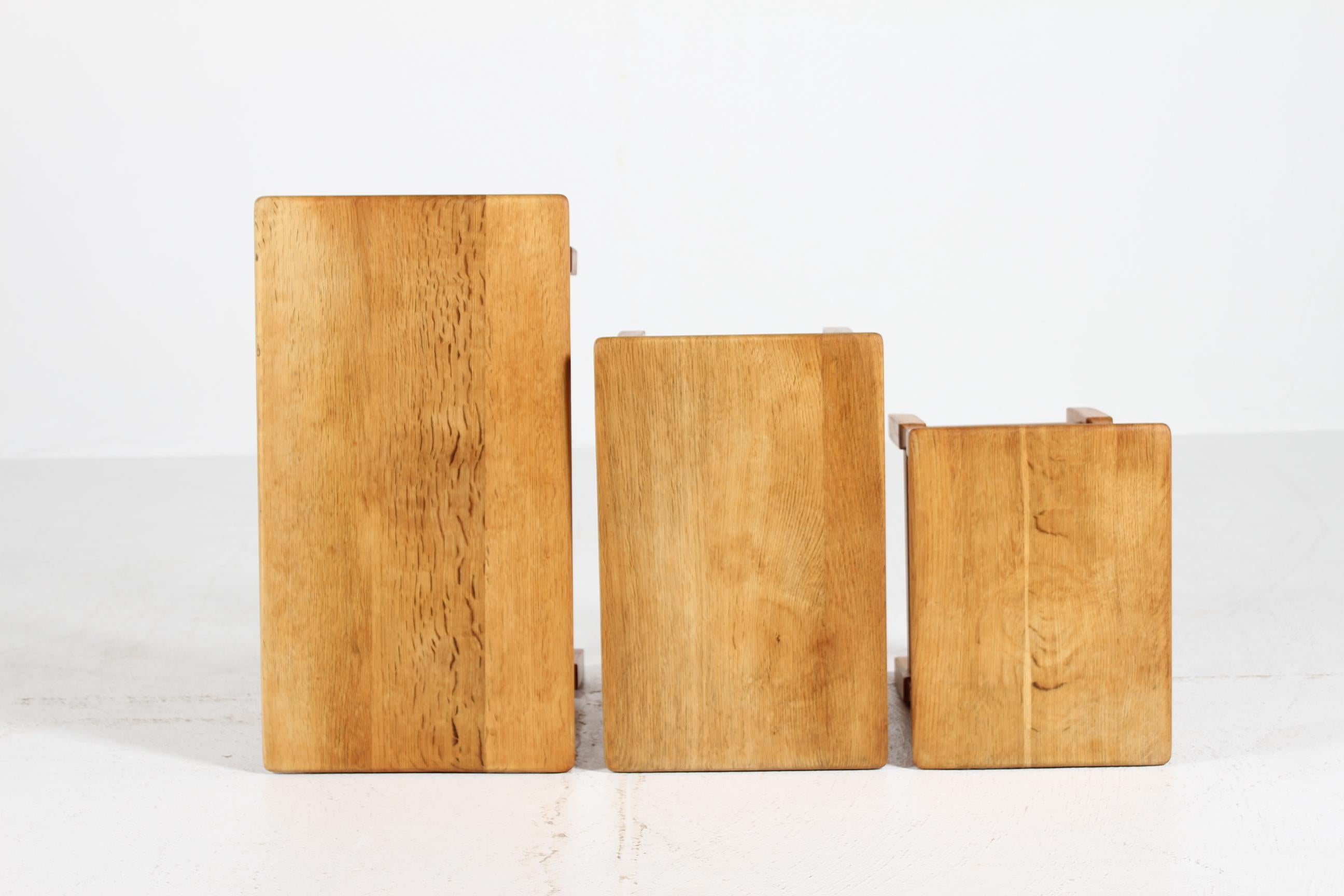 Danish Henning Kjærnulf style Set of Nesting Tables of Solid Oak, 1970s For Sale 7
