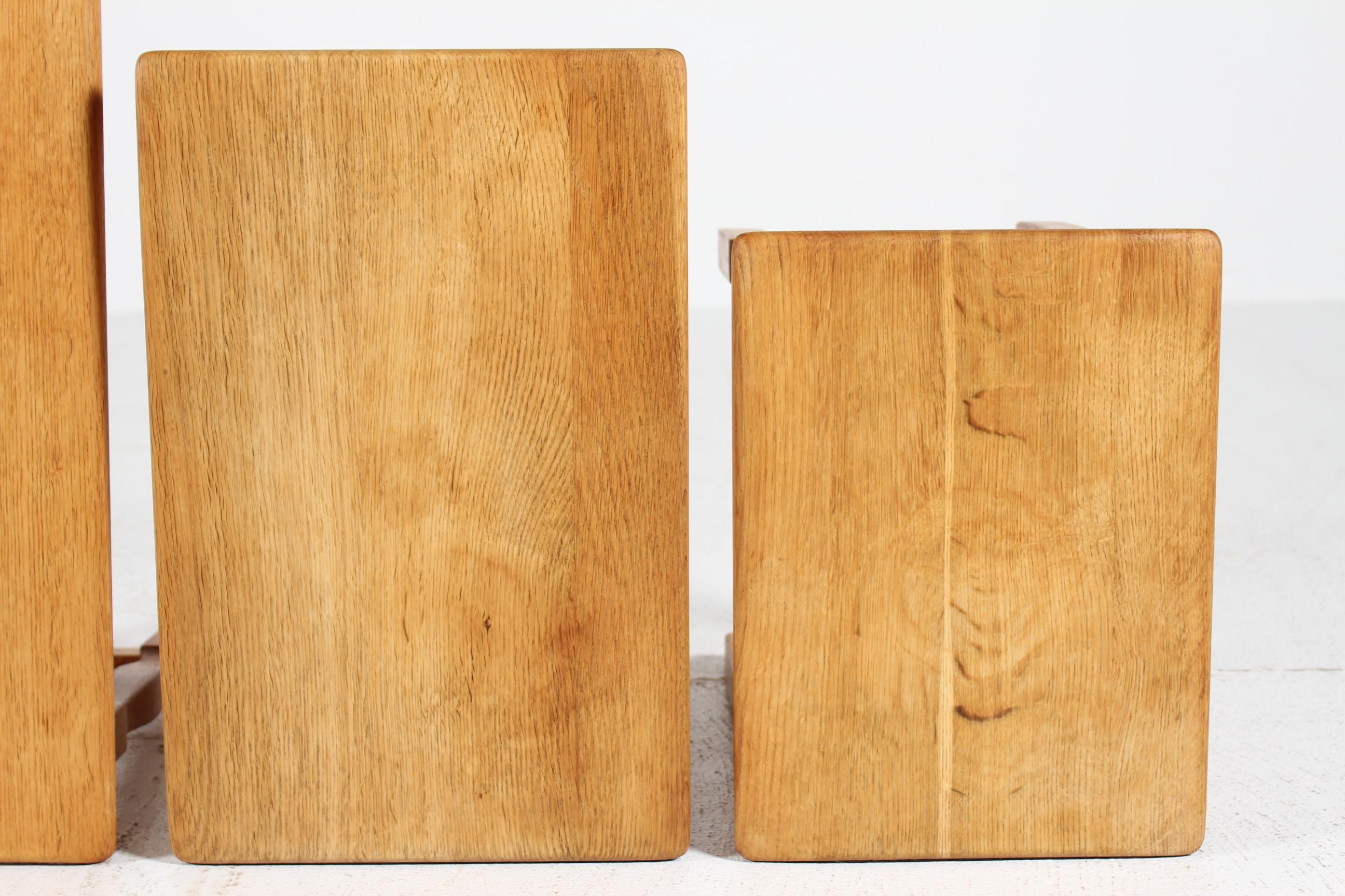 Danish Henning Kjærnulf style Set of Nesting Tables of Solid Oak, 1970s For Sale 8