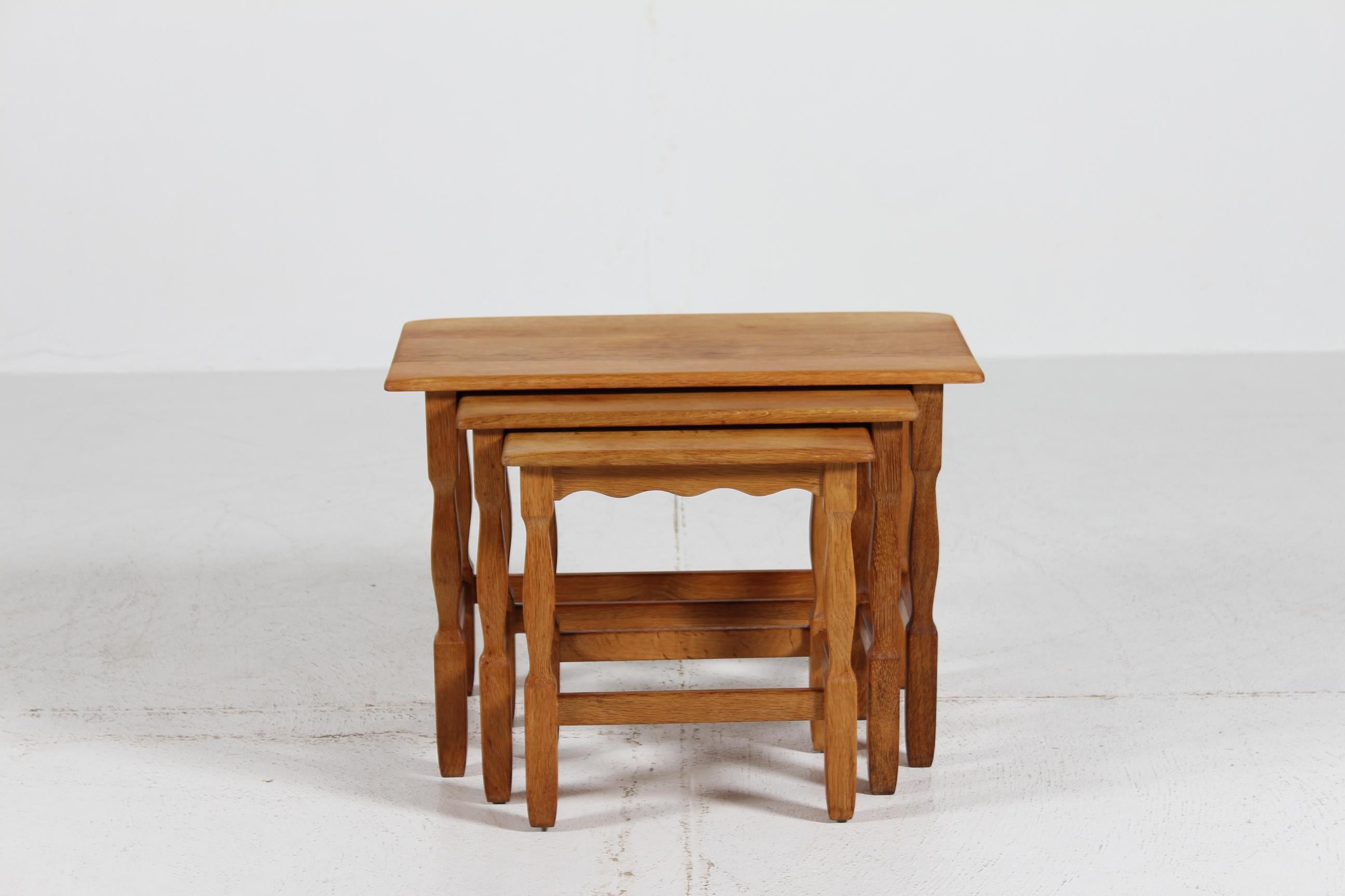 Mid-Century Modern Danish Henning Kjærnulf style Set of Nesting Tables of Solid Oak, 1970s For Sale