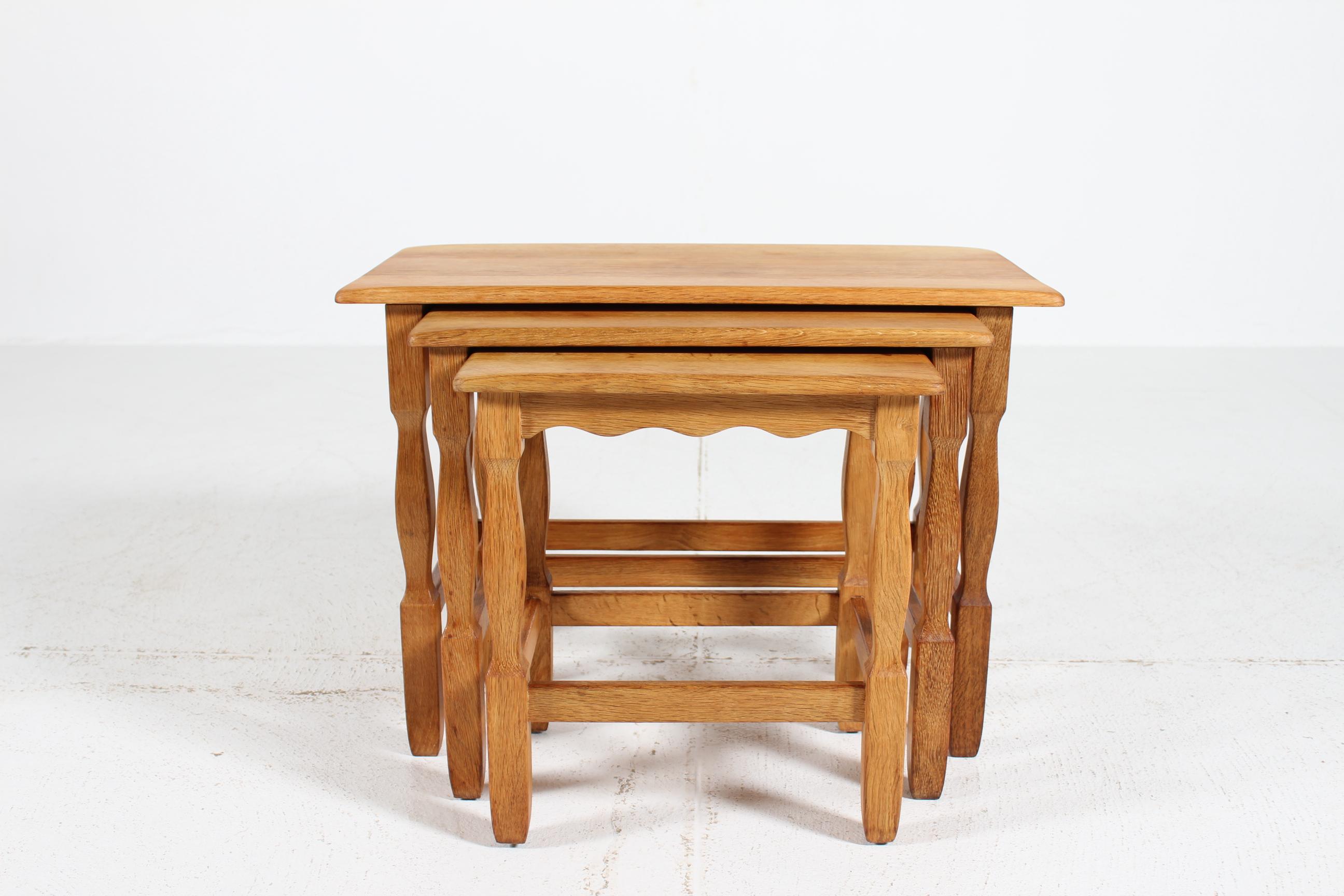 Woodwork Danish Henning Kjærnulf style Set of Nesting Tables of Solid Oak, 1970s For Sale