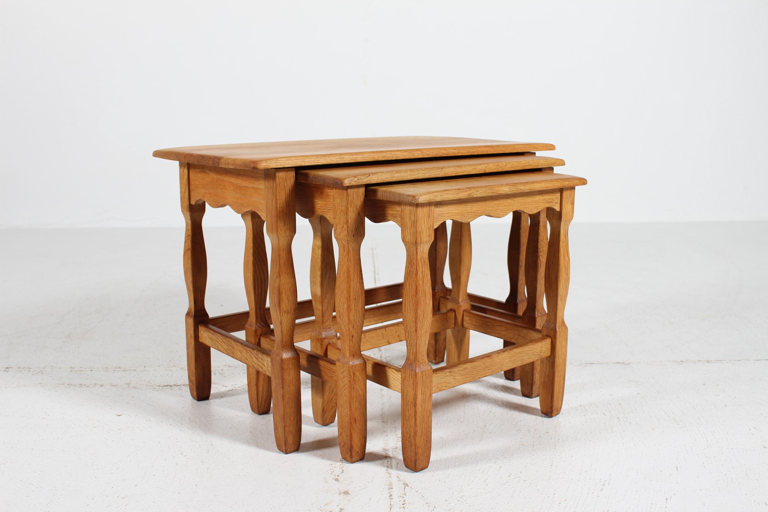 Danish Henning Kjærnulf style Set of Nesting Tables of Solid Oak, 1970s For Sale 1